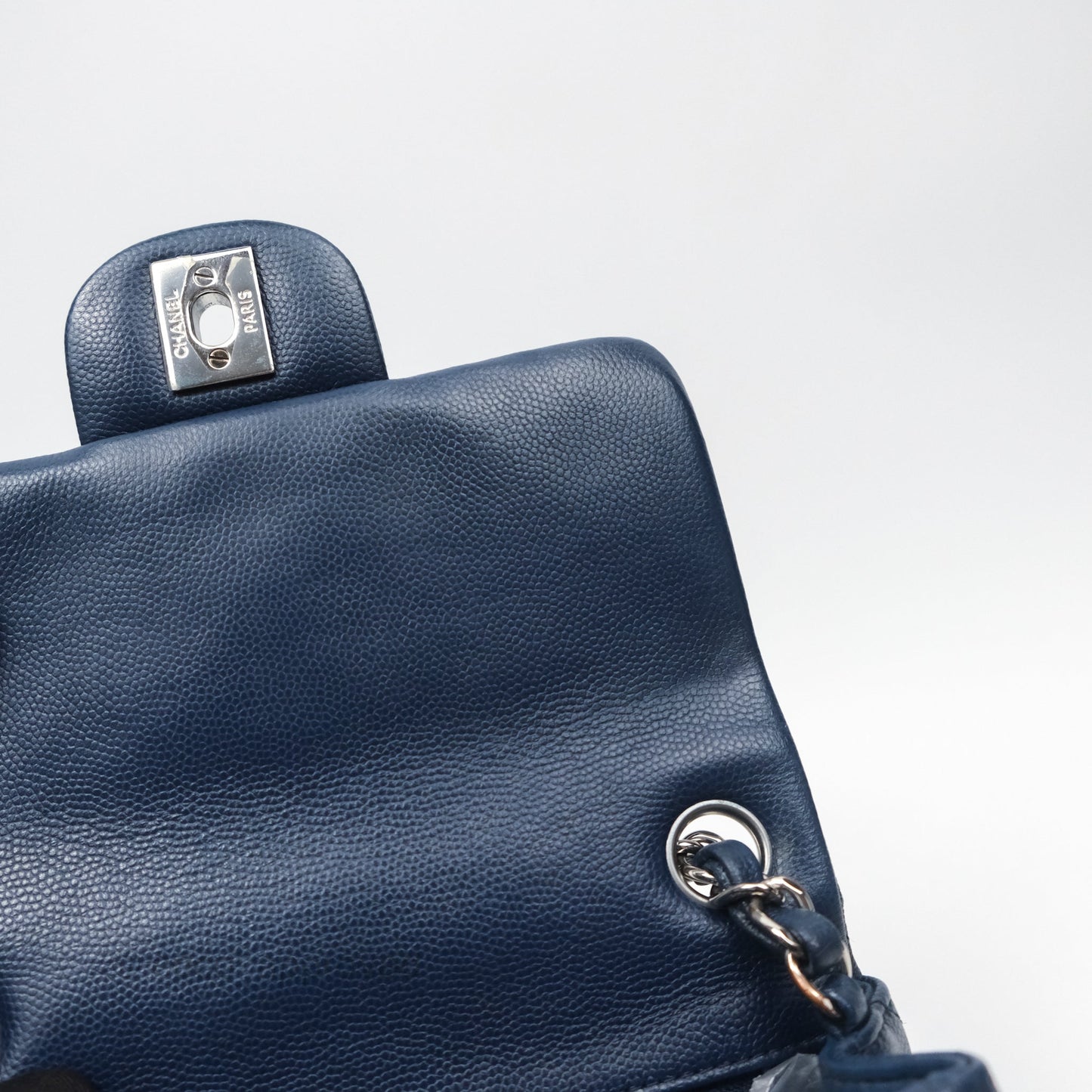 Chanel Mini Square Flap Quilted Navy Caviar Silver Hardware