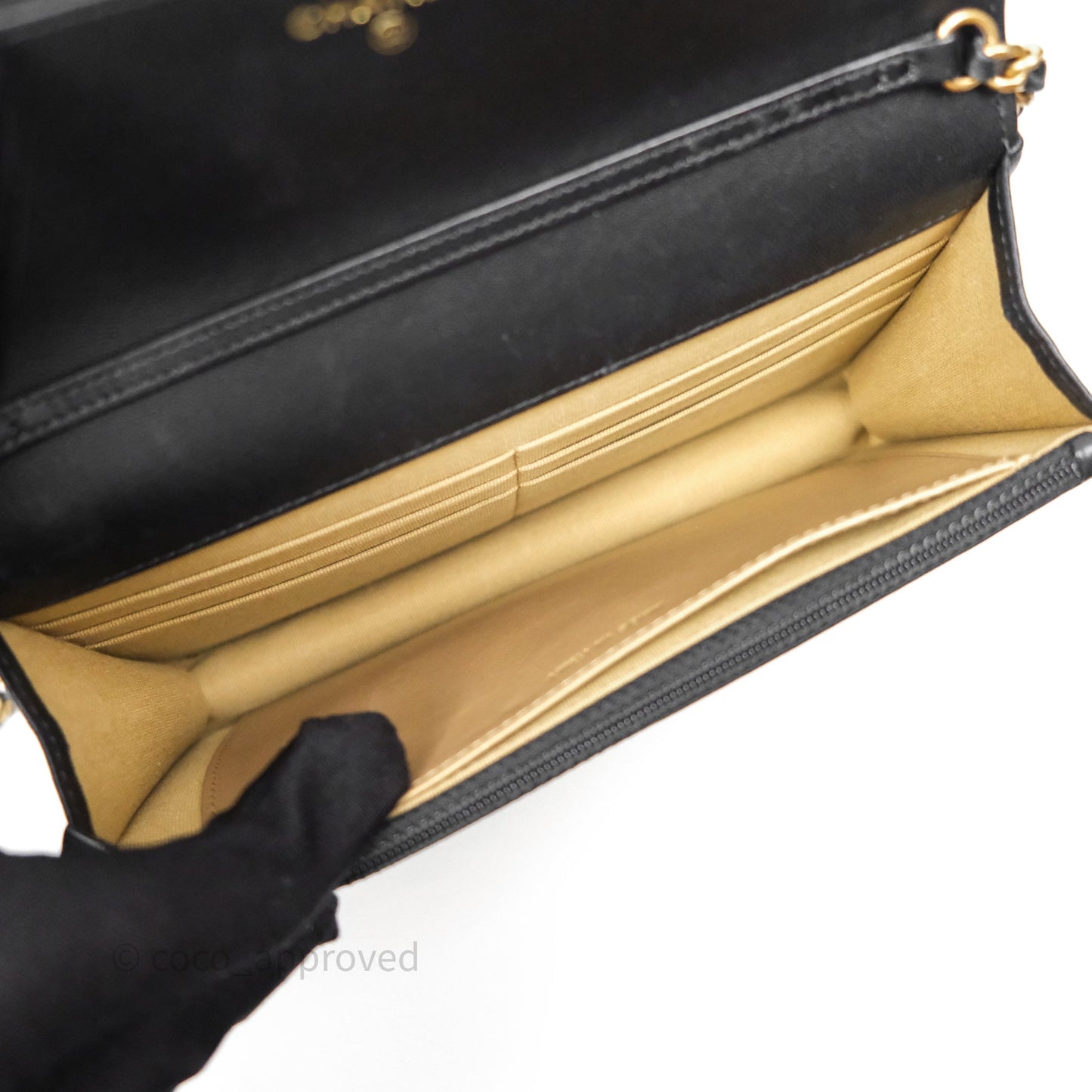Chanel Quilted Pearl Crush Wallet on Chain WOC Black Lambskin Aged Gold Hardware