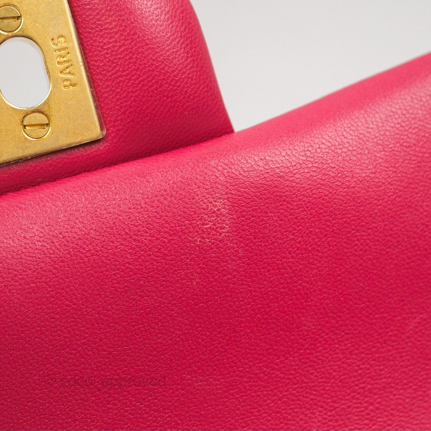 Chanel Top Handle Mini Rectangular Flap Bag Berry Red Lambskin Aged Gold Hardware