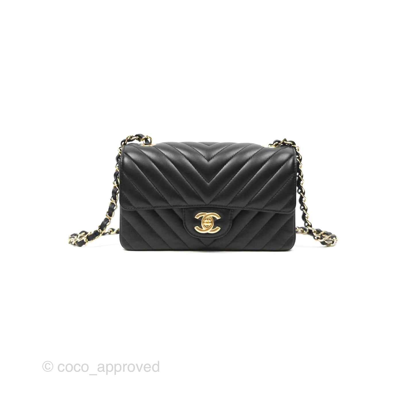 Chanel Chevron Mini Rectangular Flap Black Lambskin Gold Hardware