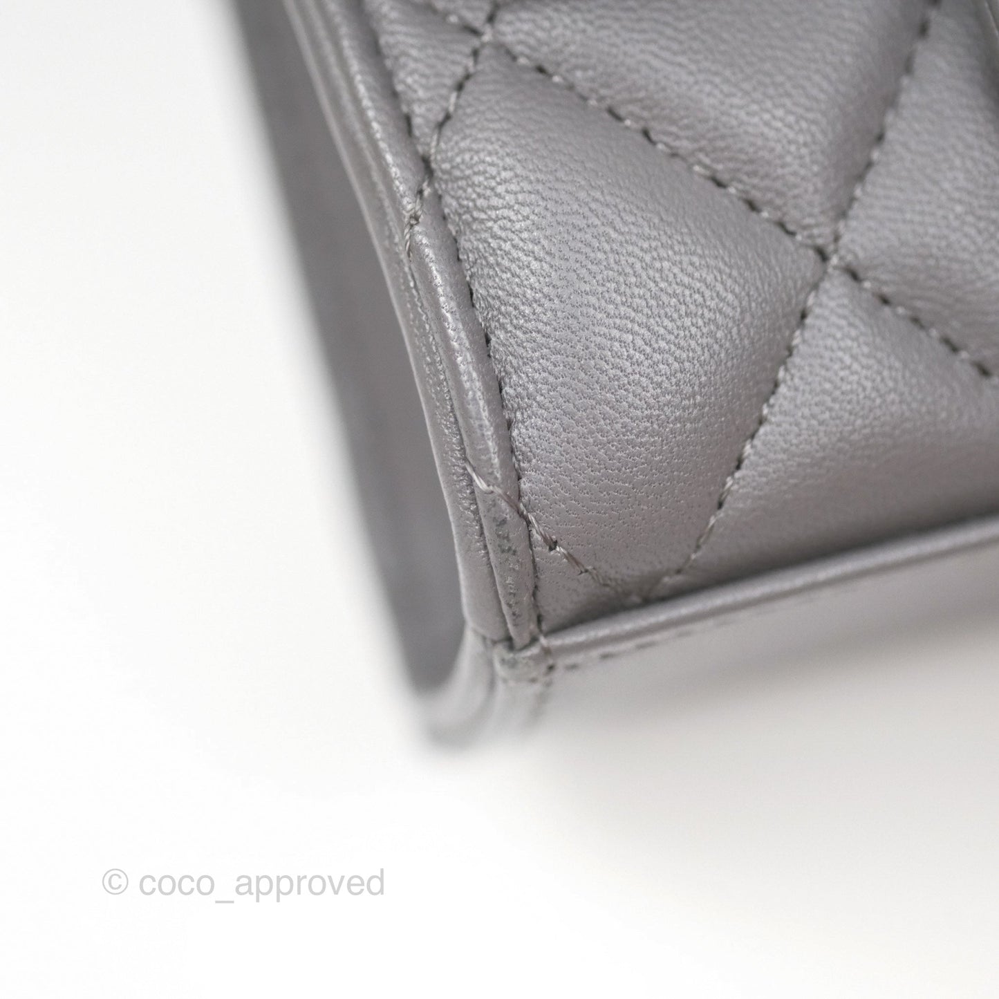 Chanel Mini Handle Clutch With Chain Grey Lambskin Gold Hardware