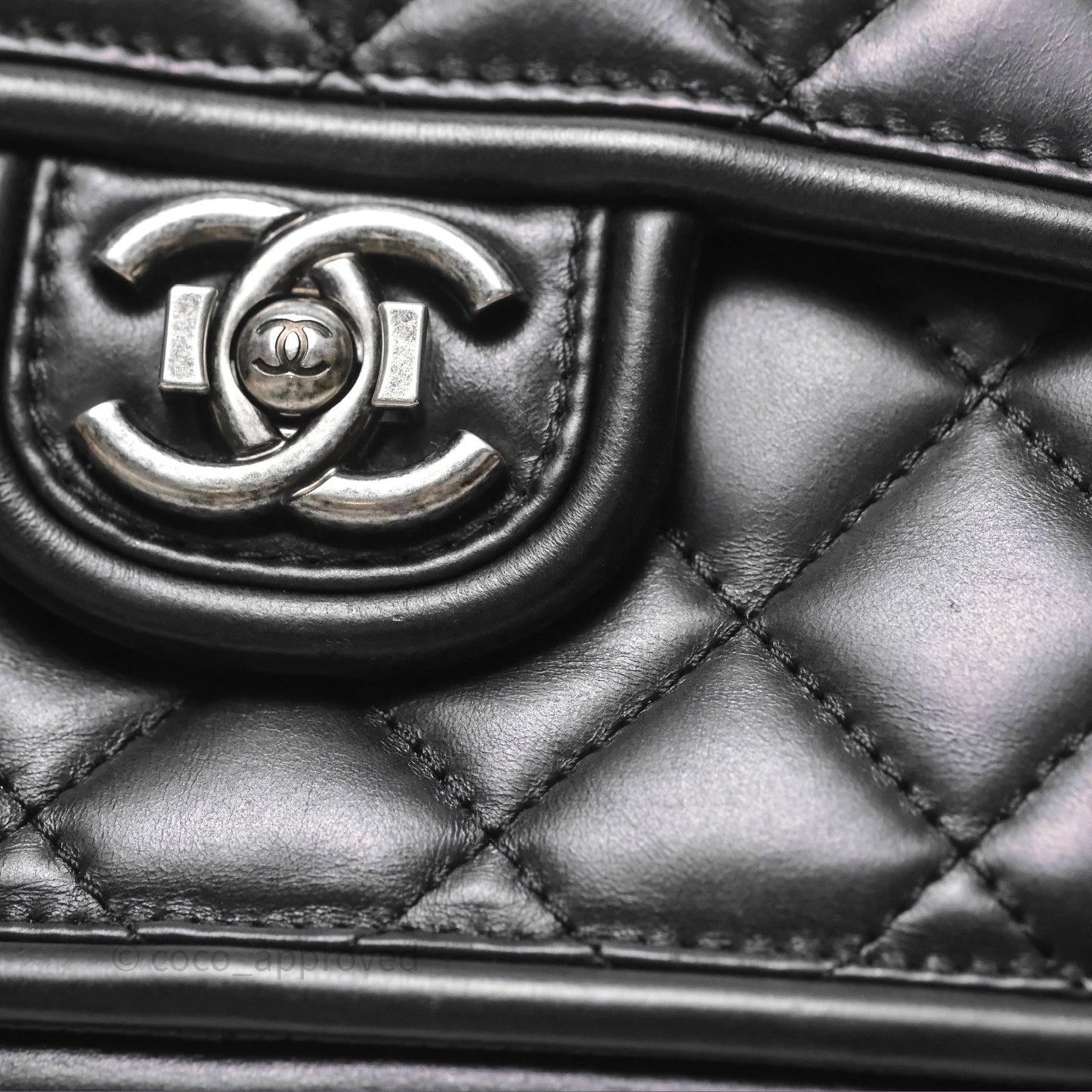 Chanel Quilted Large Prestige Top Handle Flap Calfskin Black Ruthenium Hardware