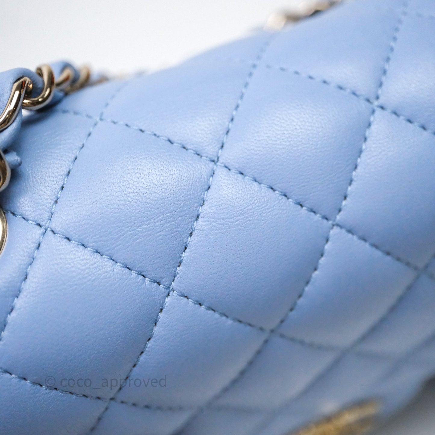 Chanel Mini Square Quilted Sky Blue Lambskin Gold Hardware