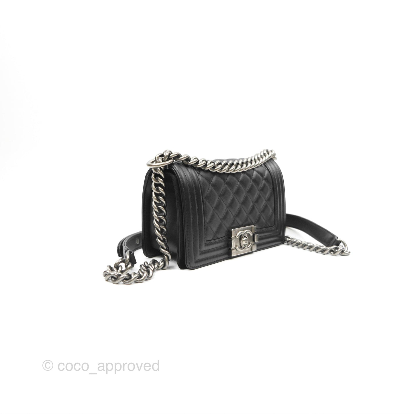 Chanel Small Boy Quilted Black Calfskin Ruthenium Hardware