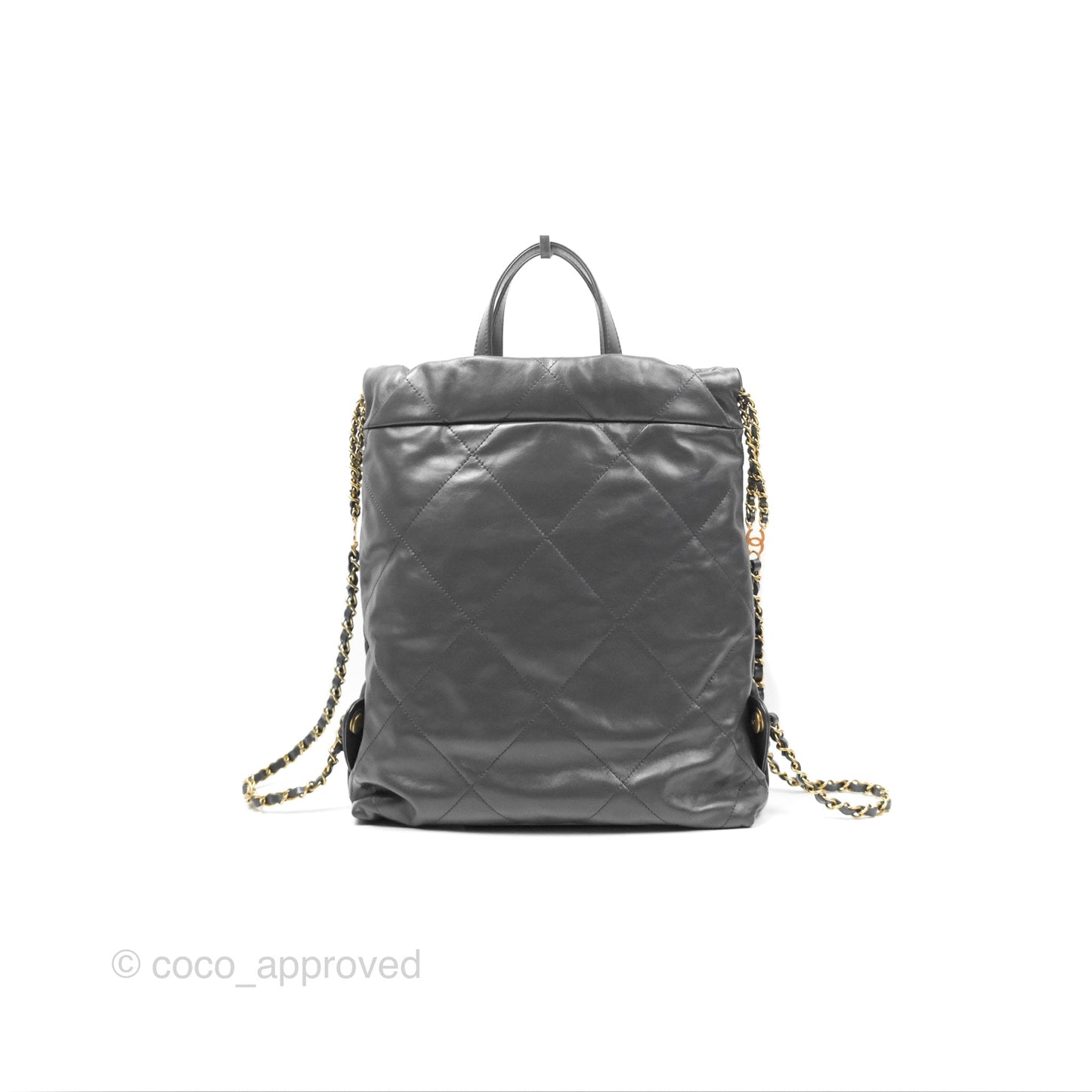 Chanel 22 Small Quilted Backpack Dark Grey Shiny Calfskin
