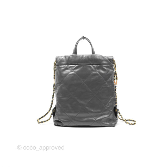 Chanel 22 Small Quilted Backpack Dark Grey Shiny Calfskin