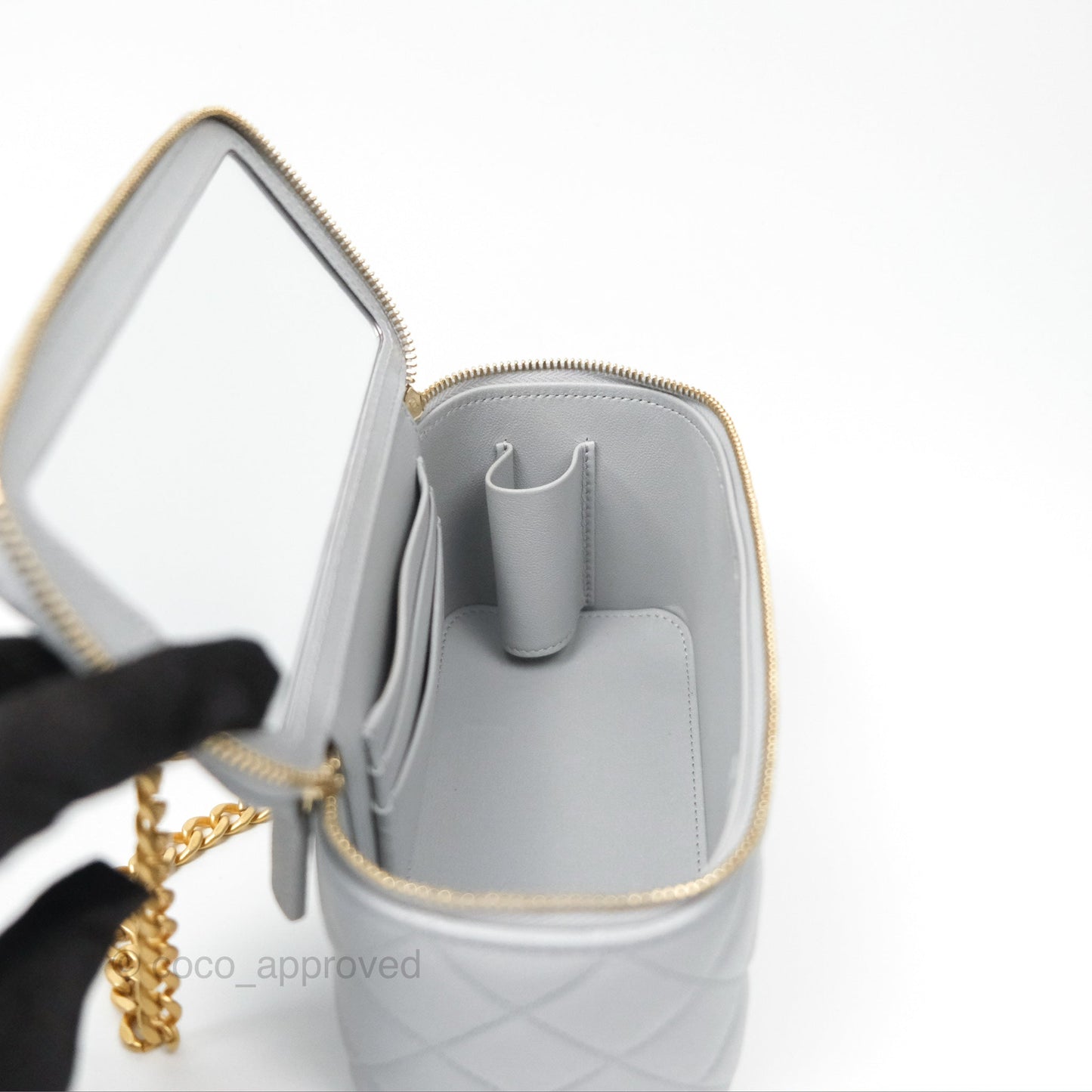 Chanel Vanity with Heart Adjustable Chain Grey Caviar Aged Gold Hardware
