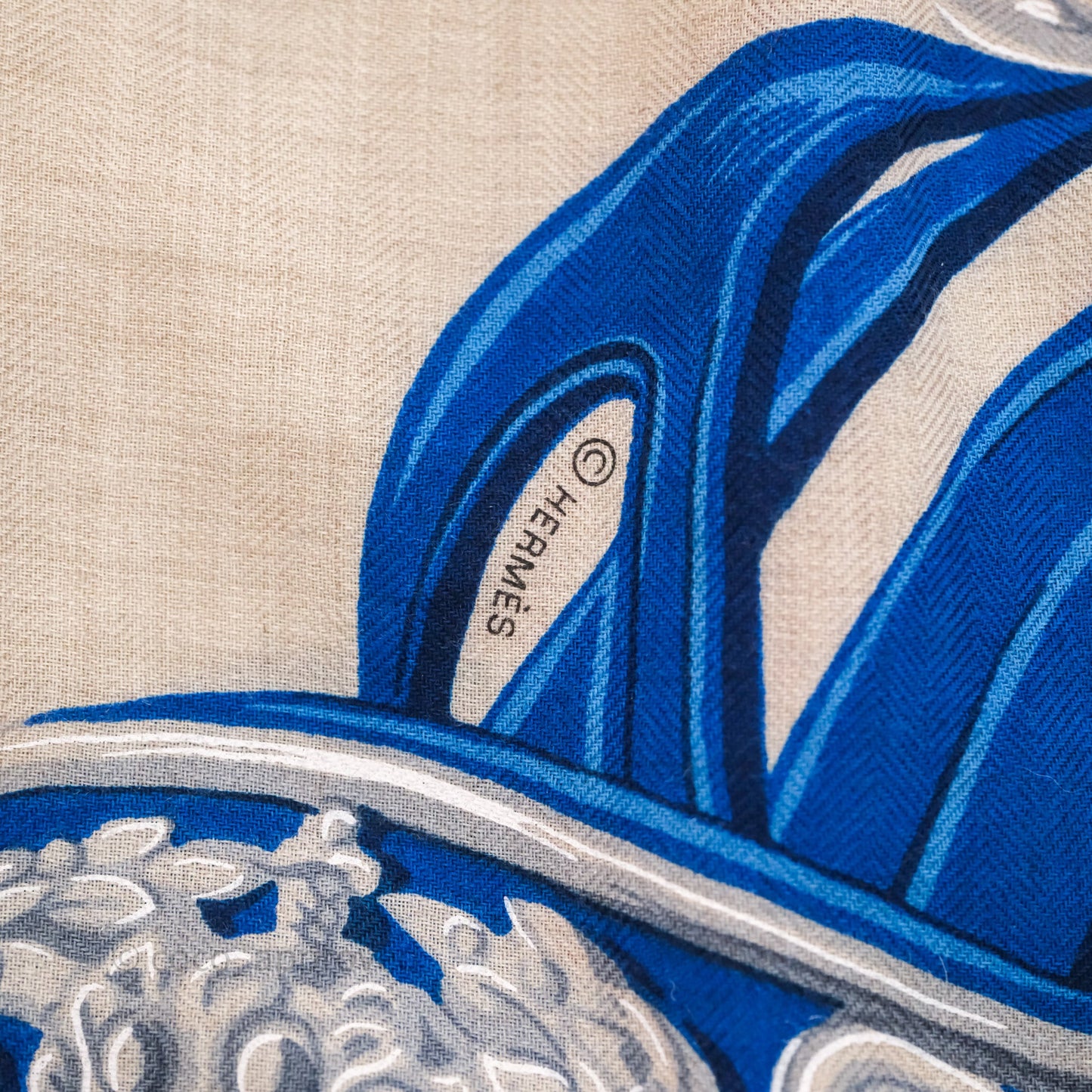 Hermes Brides De Gala App 140cm TD/ Orange/ Naturel/ Bleu Azur Cachemire Scarf