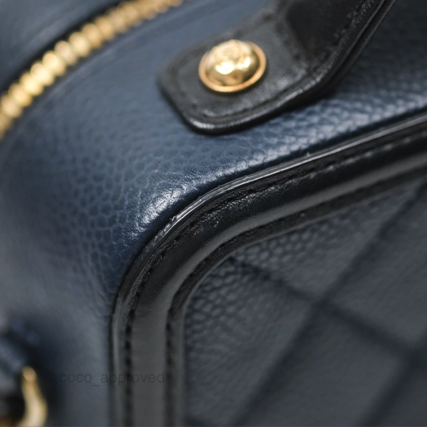 Chanel Quilted Small CC Filigree Vanity Case Navy Black Caviar Gold Hardware
