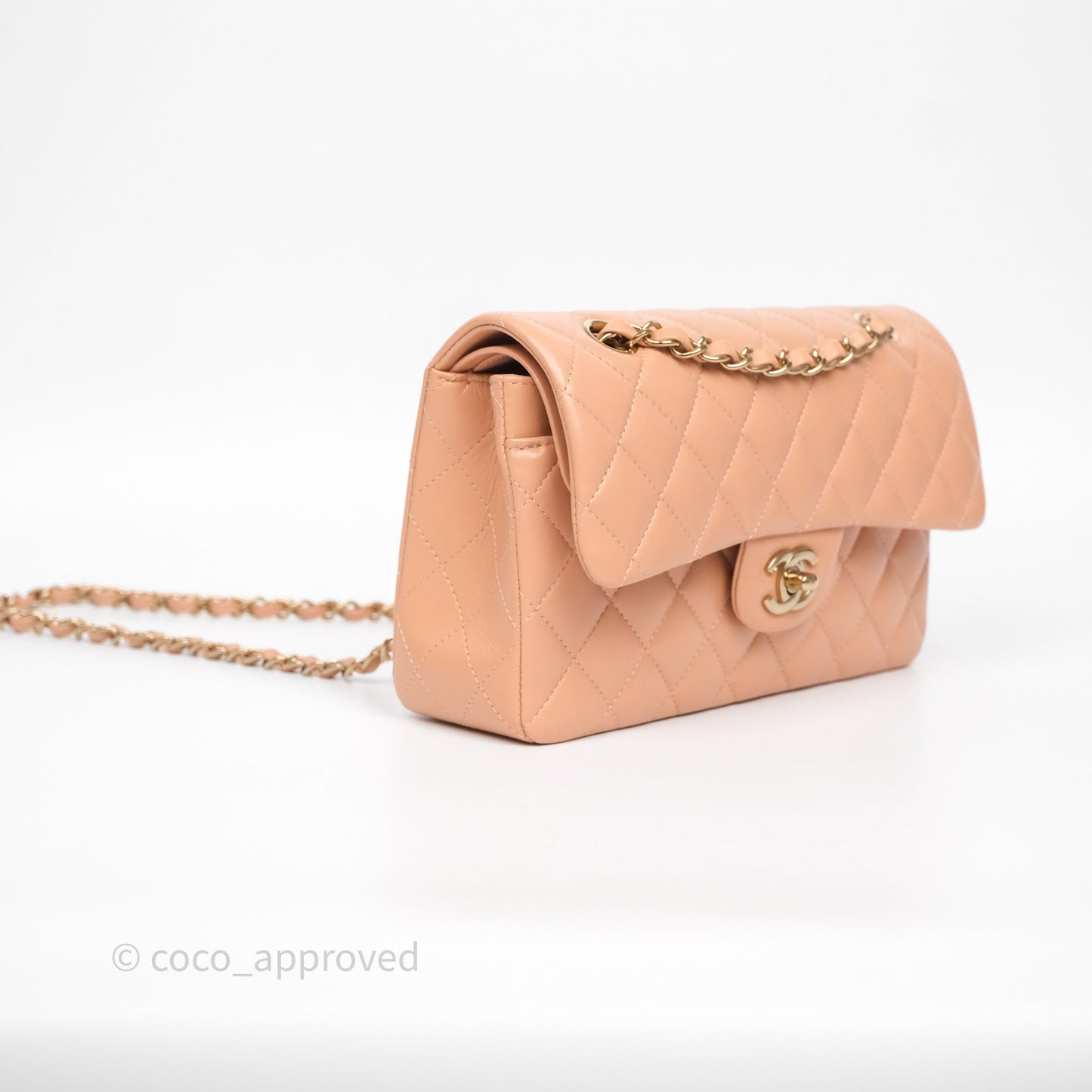 Chanel Small Classic Flap Quilted Dark Peach Beige Lambskin Gold Hardware