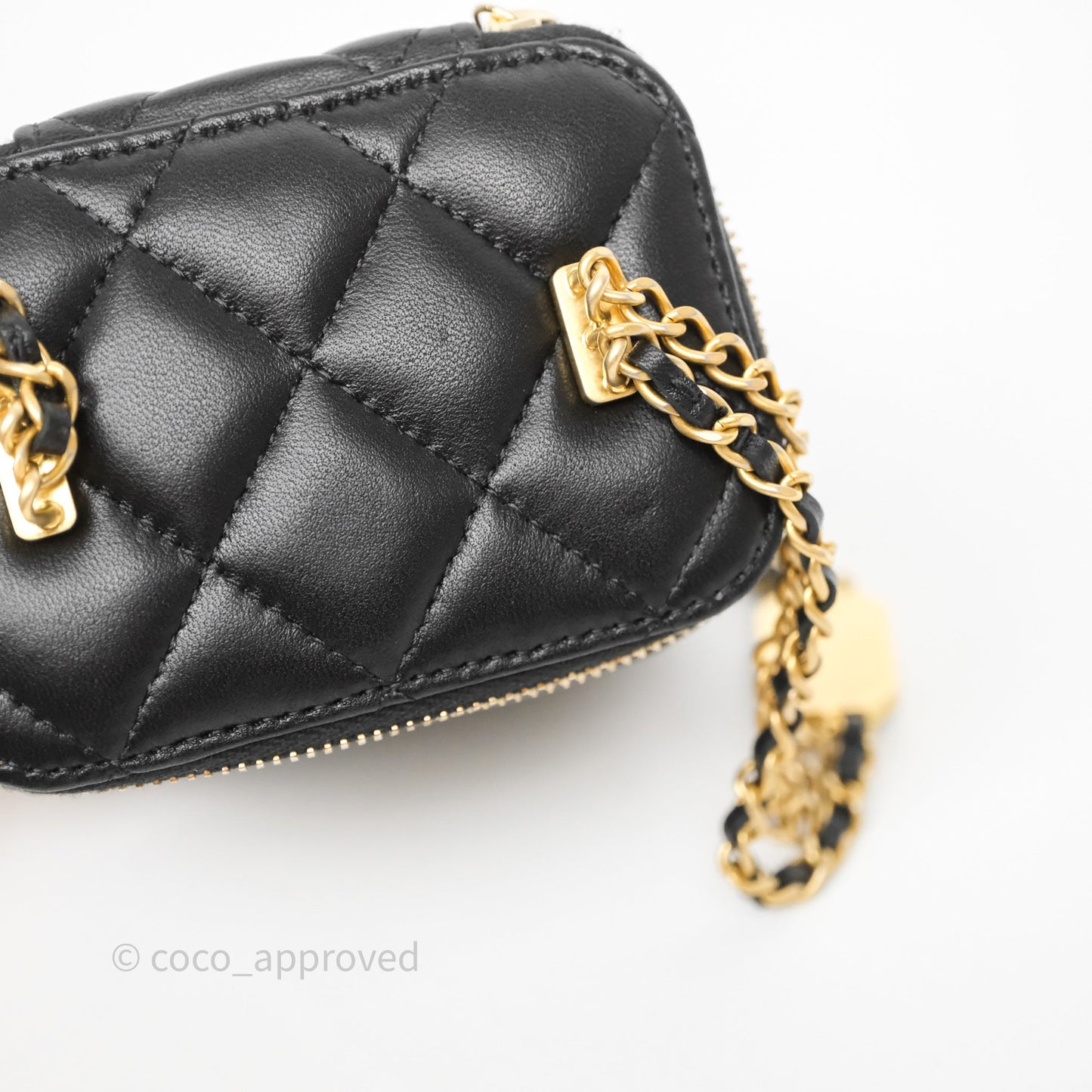 Chanel Mini Vanity With Double Chain Black Lambskin Aged Gold Hardware