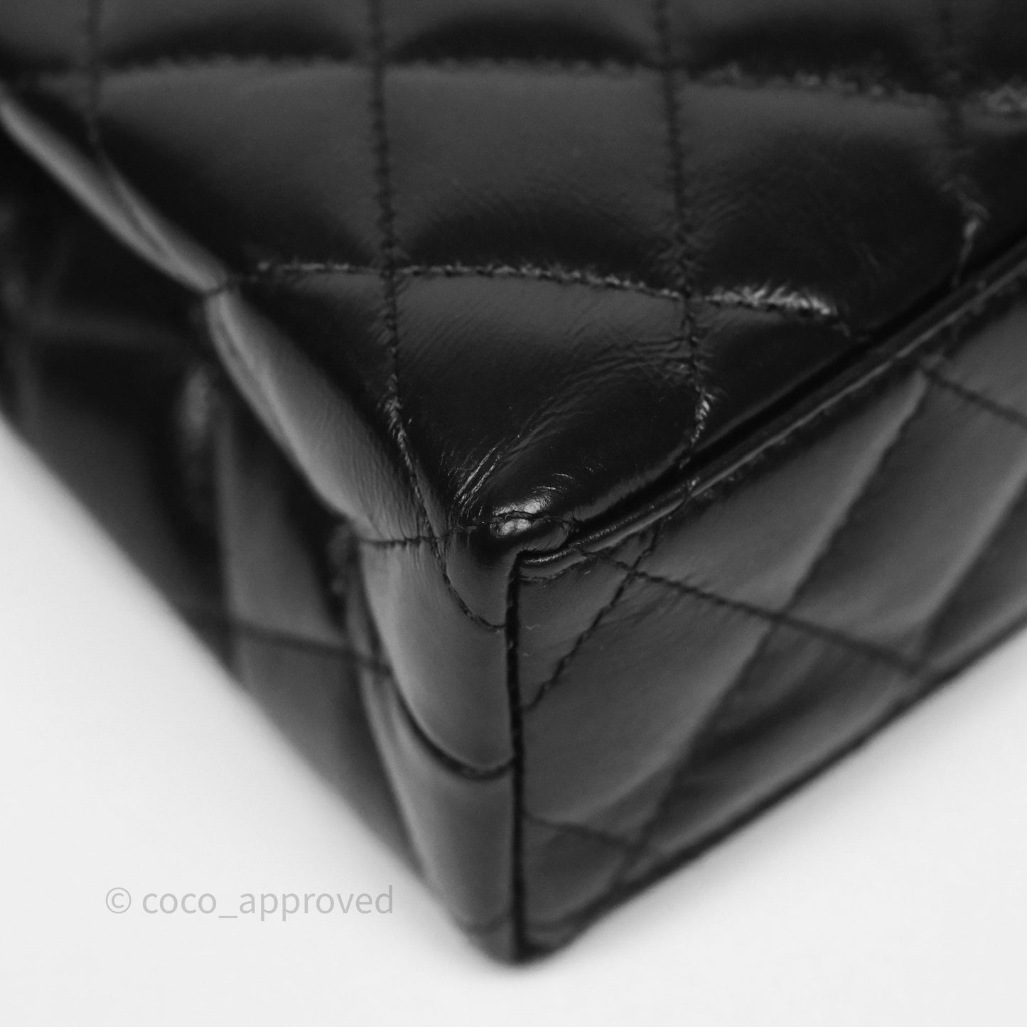 Chanel Kelly Bag Quilted Black Shiny Crumpled Calfskin Aged Gold Hardware