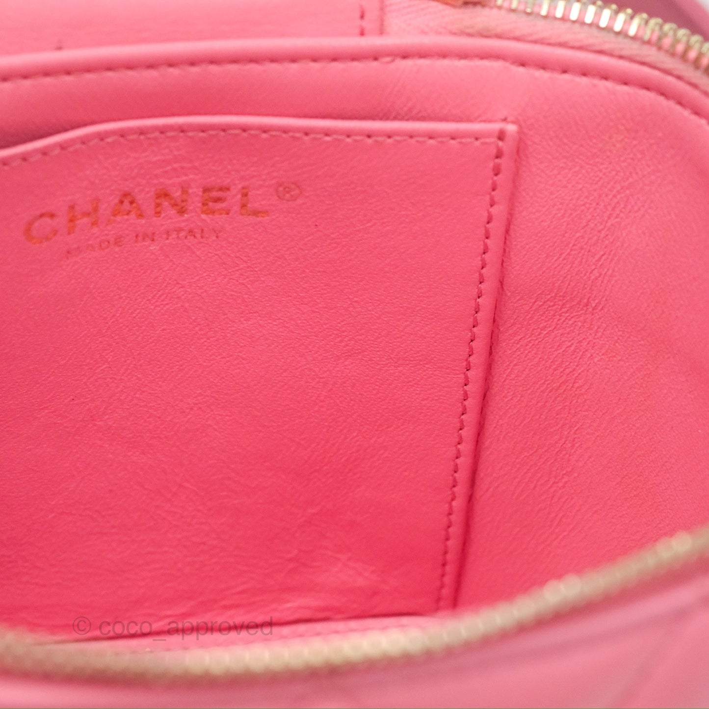 Chanel Small Quilted Top Handle Vanity Case Pink Lambskin Gold Hardware