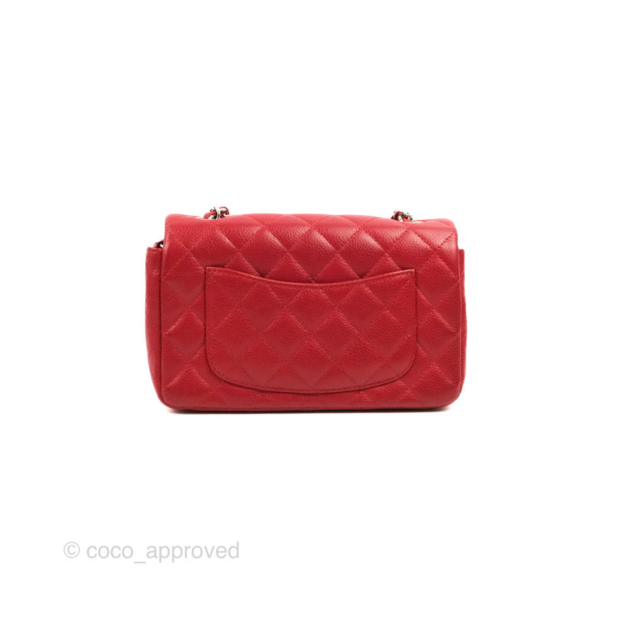 Chanel Quilted Mini Rectangular Flap Red Caviar Silver Hardware