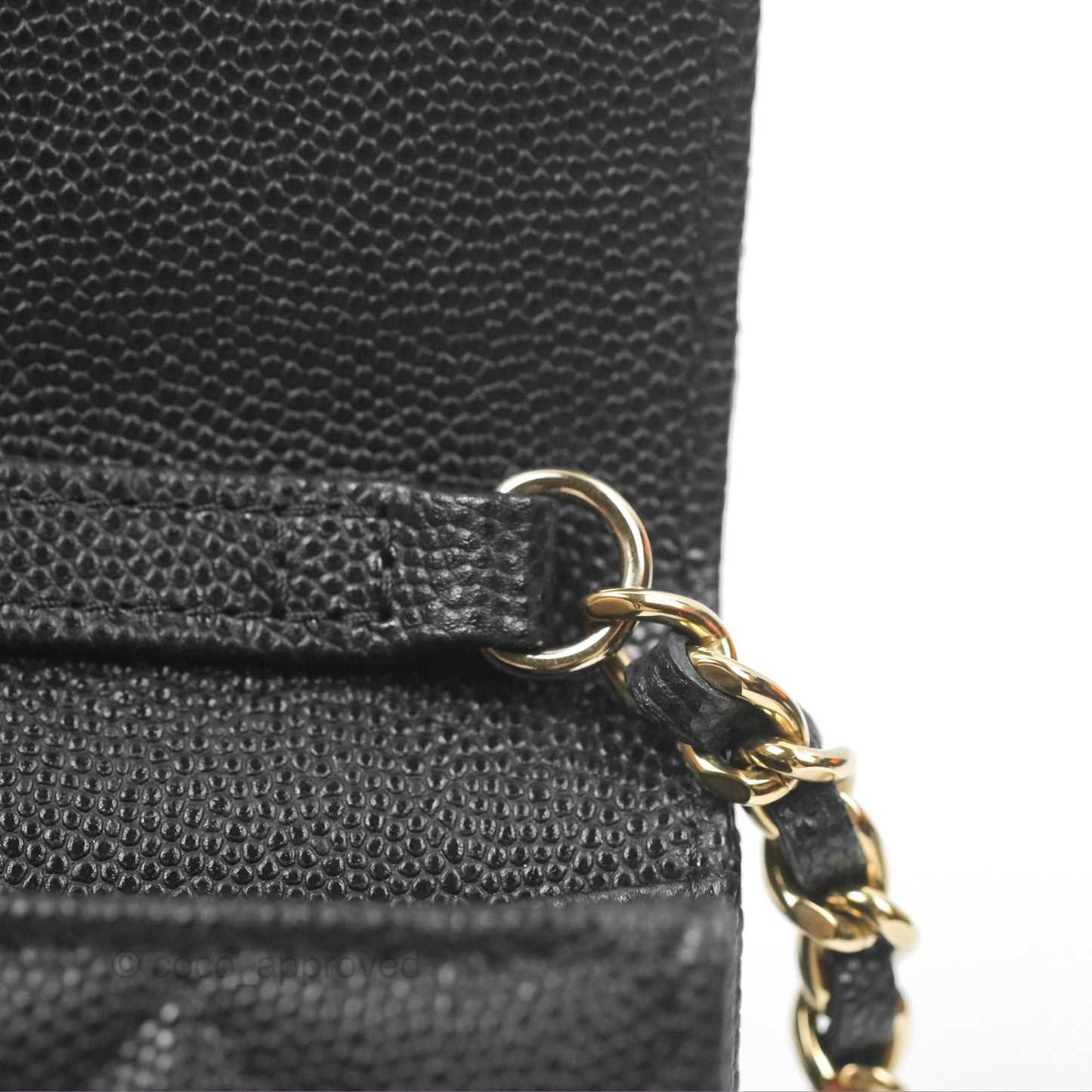 Chanel Mini Wallet Card Holder With Chain Black Caviar Gold Hardware