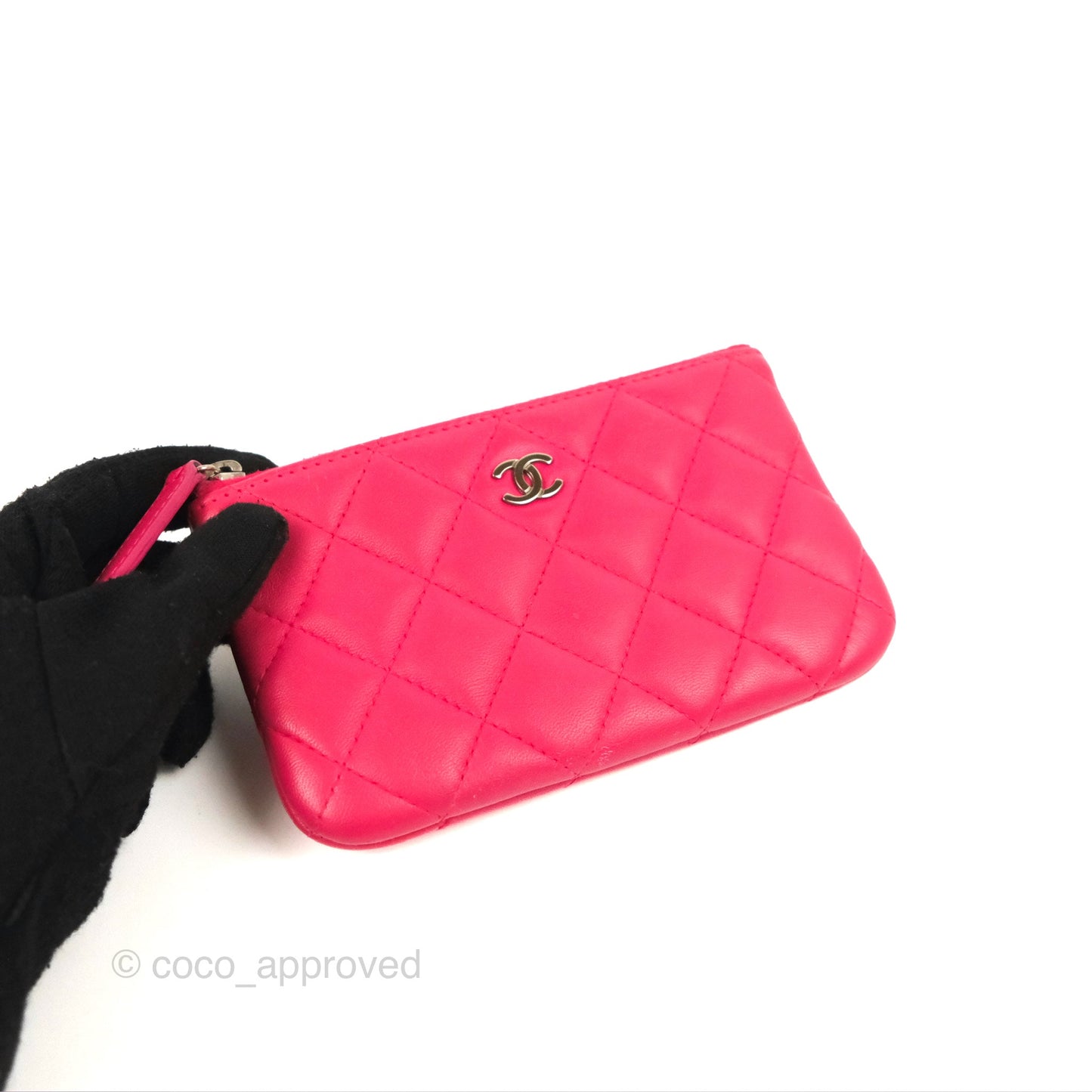 Chanel Quilted Mini O Case Pink Lambskin Silver Hardware
