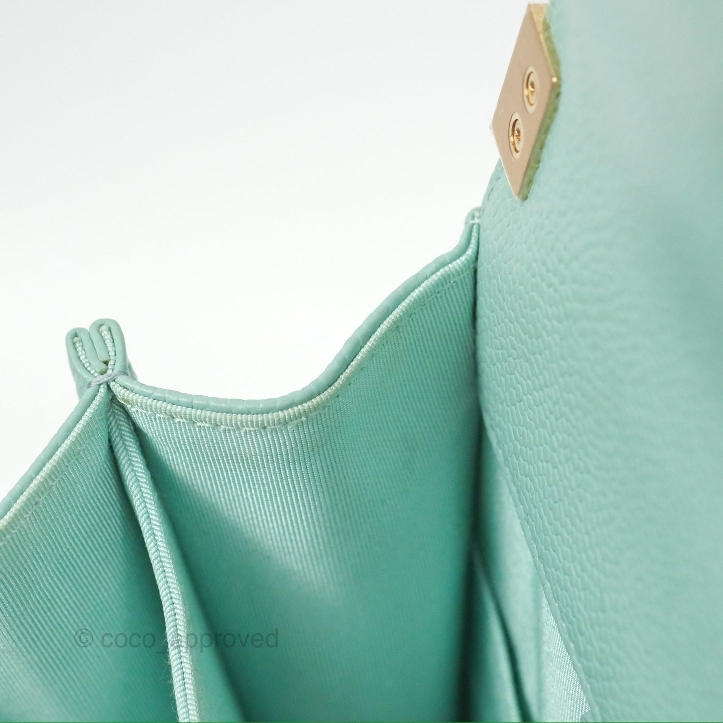 Chanel Quilted North South Boy Flap Tiffany Green Caviar Gold Hardware