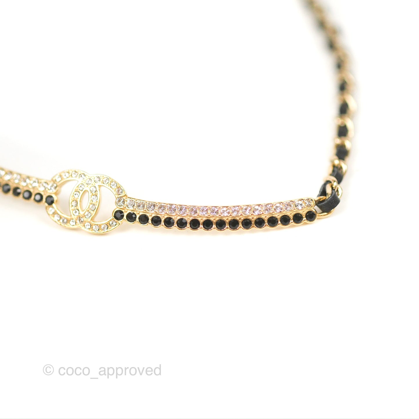 Chanel Crystal CC Black Chain Choker Gold Tone 22B
