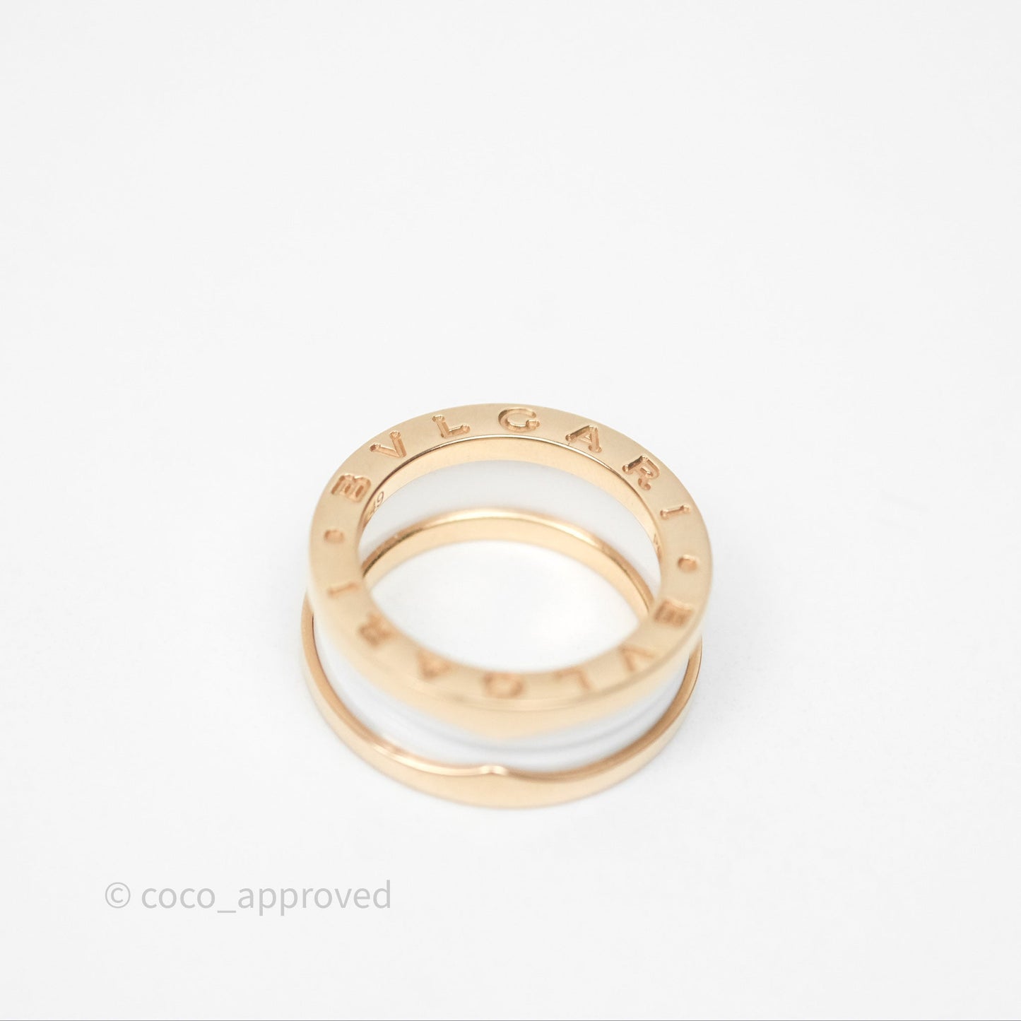 Bvlgari B.Zero1 Two-Band Ring White Ceramic Spiral 18K Rose Gold Size 49