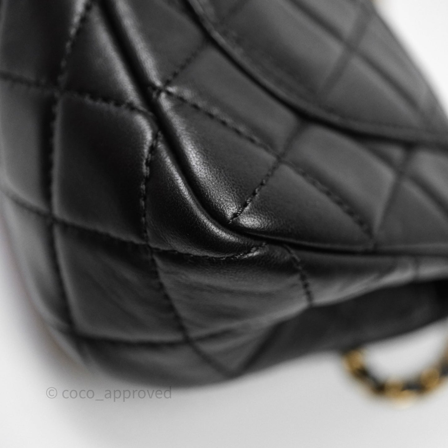 Chanel Mini Rectangular Pearl Crush Quilted Black Lambskin Aged Gold Hardware