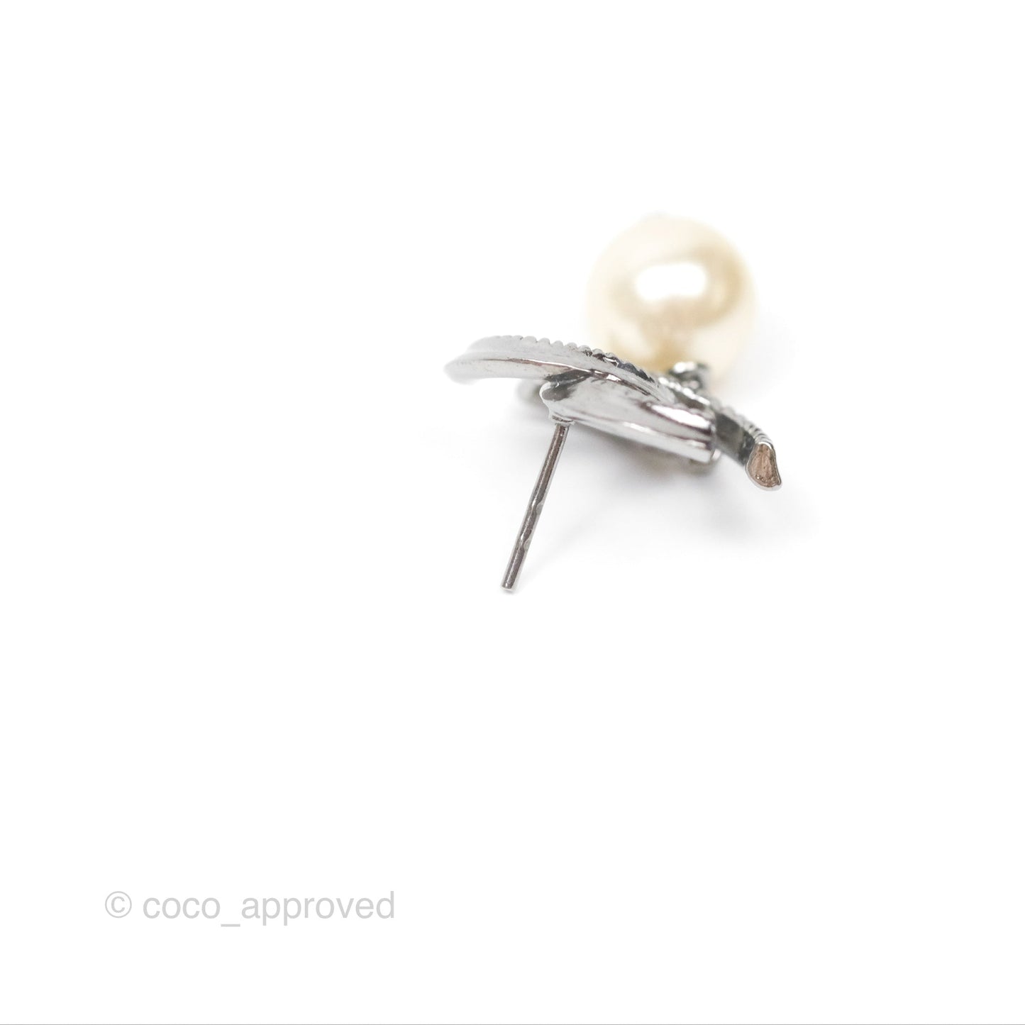 Chanel CC Pearl Drop Earrings Gun Metal 11A