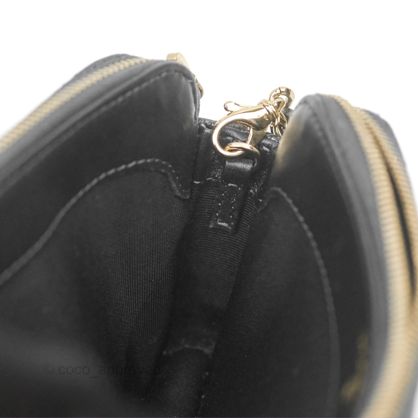 Chanel Quilted Zip Clutch With Chain Iridescent Dark Grey Caviar Gold Hardware