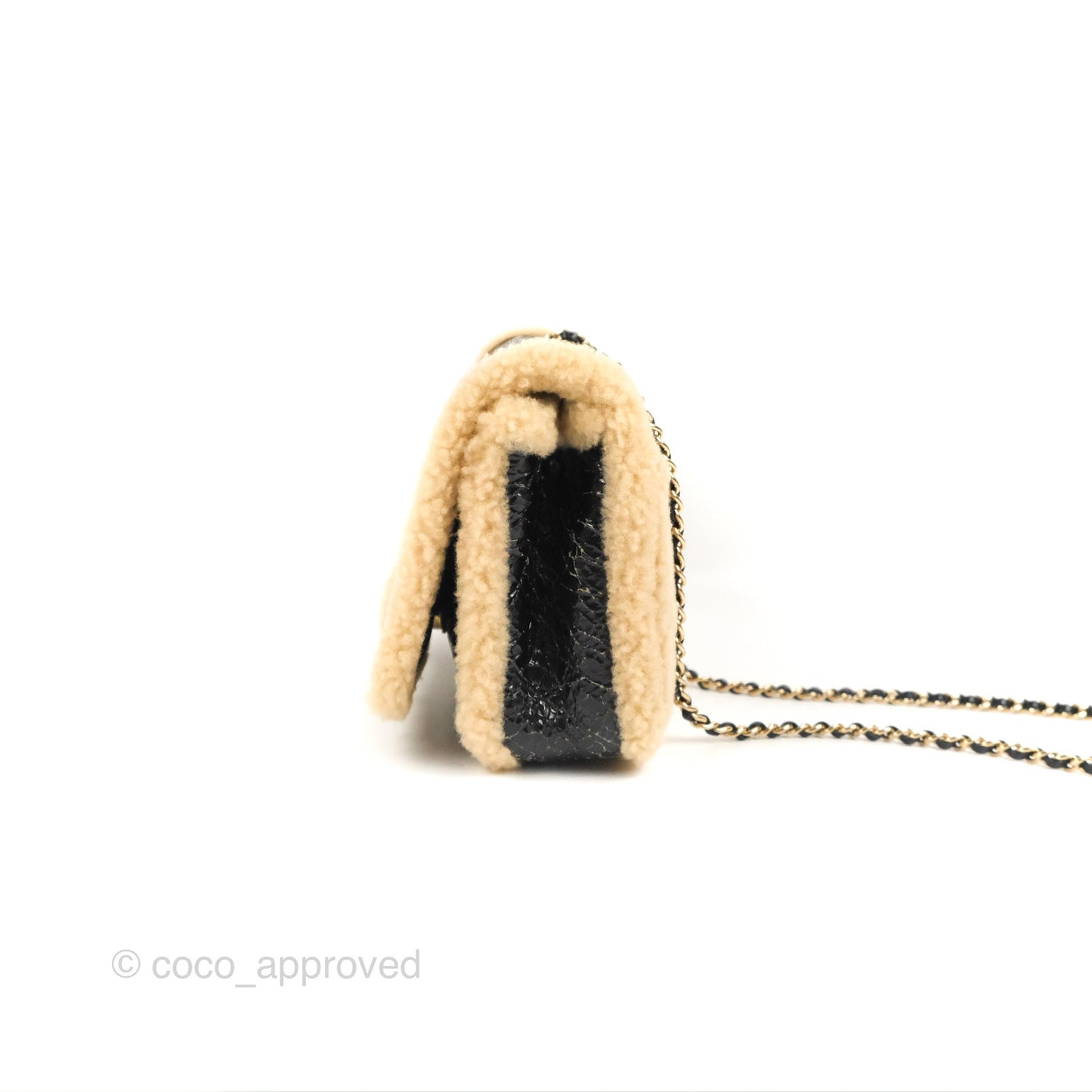 Chanel Mania CC Shearling Flap Bag Black Crumpled Glazed Sheepskin