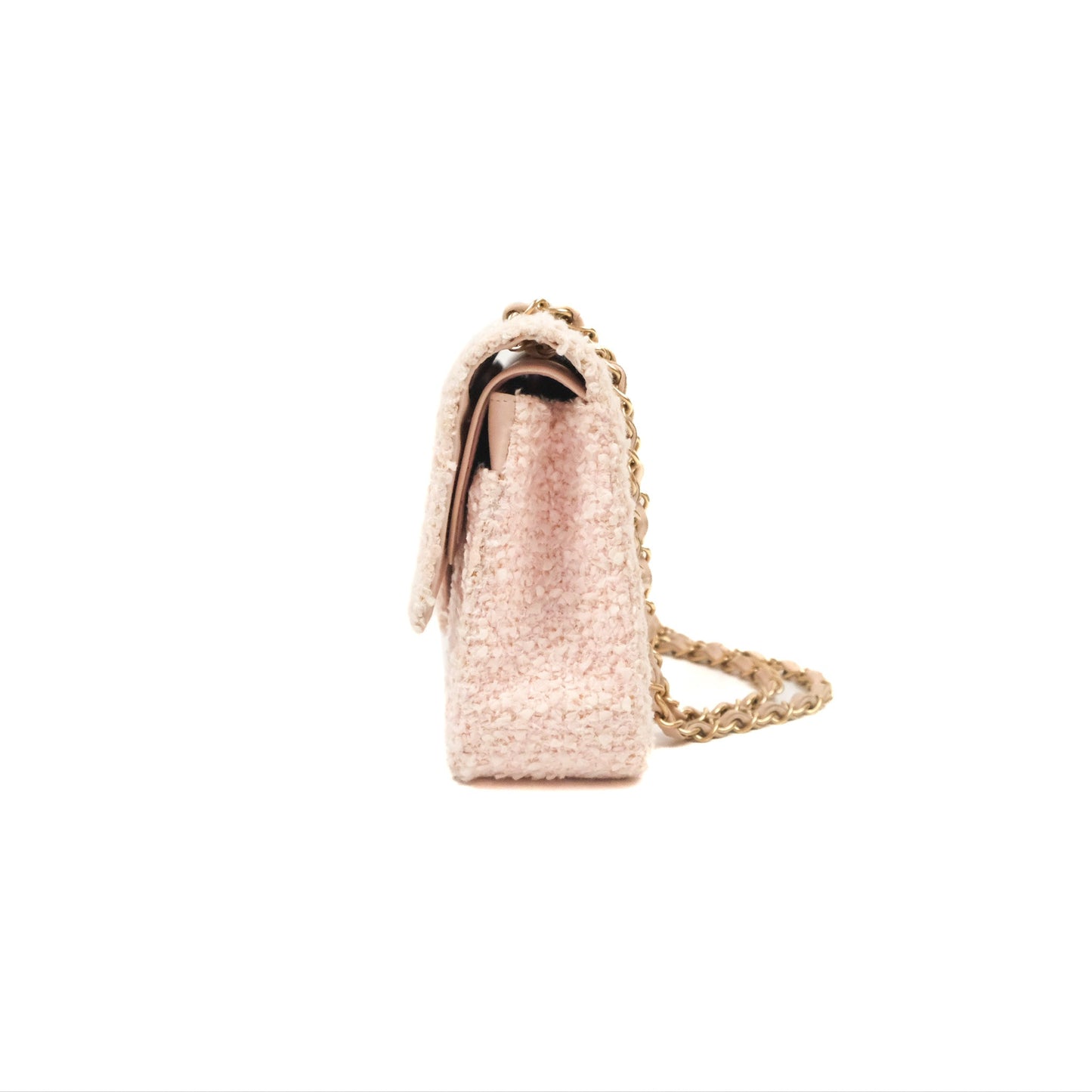 Chanel Classic M/L Medium Quilted Double Flap Pink Tweed Matte Gold Hardware