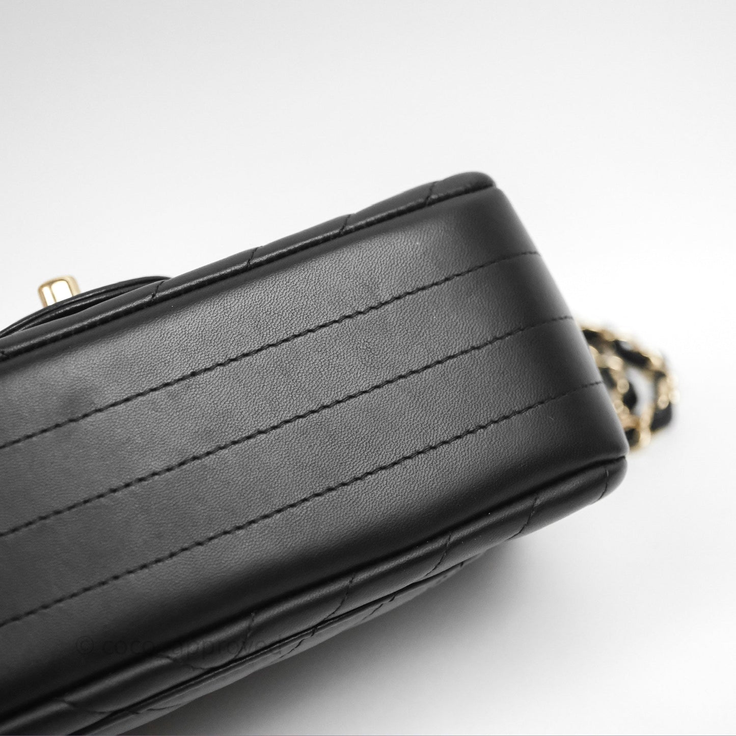 Chanel Quilted Mini Rectangular Chevron Black Lambskin Gold Hardware