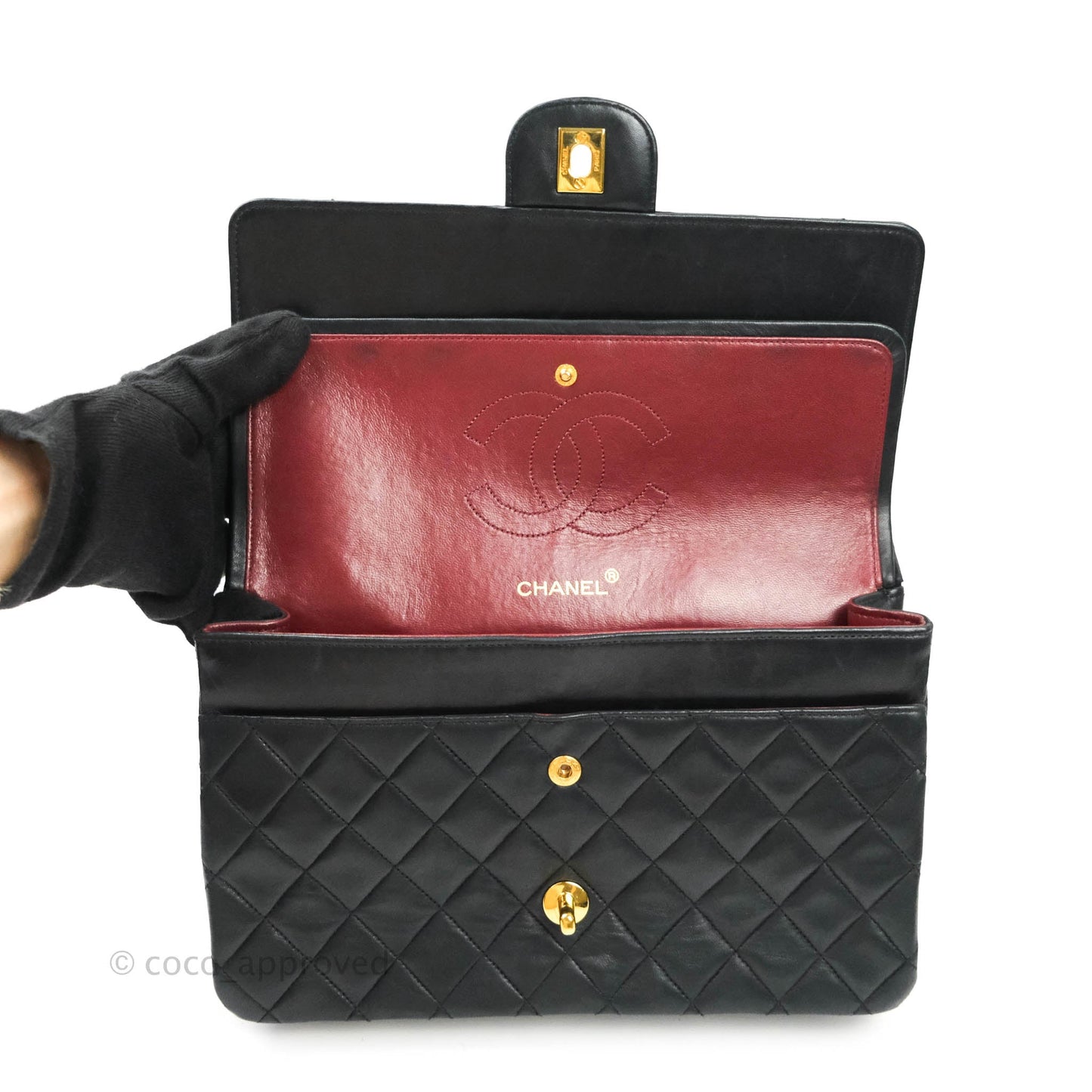 Chanel Vintage M/L Quilted Lambskin Medium Double Flap Bag Black