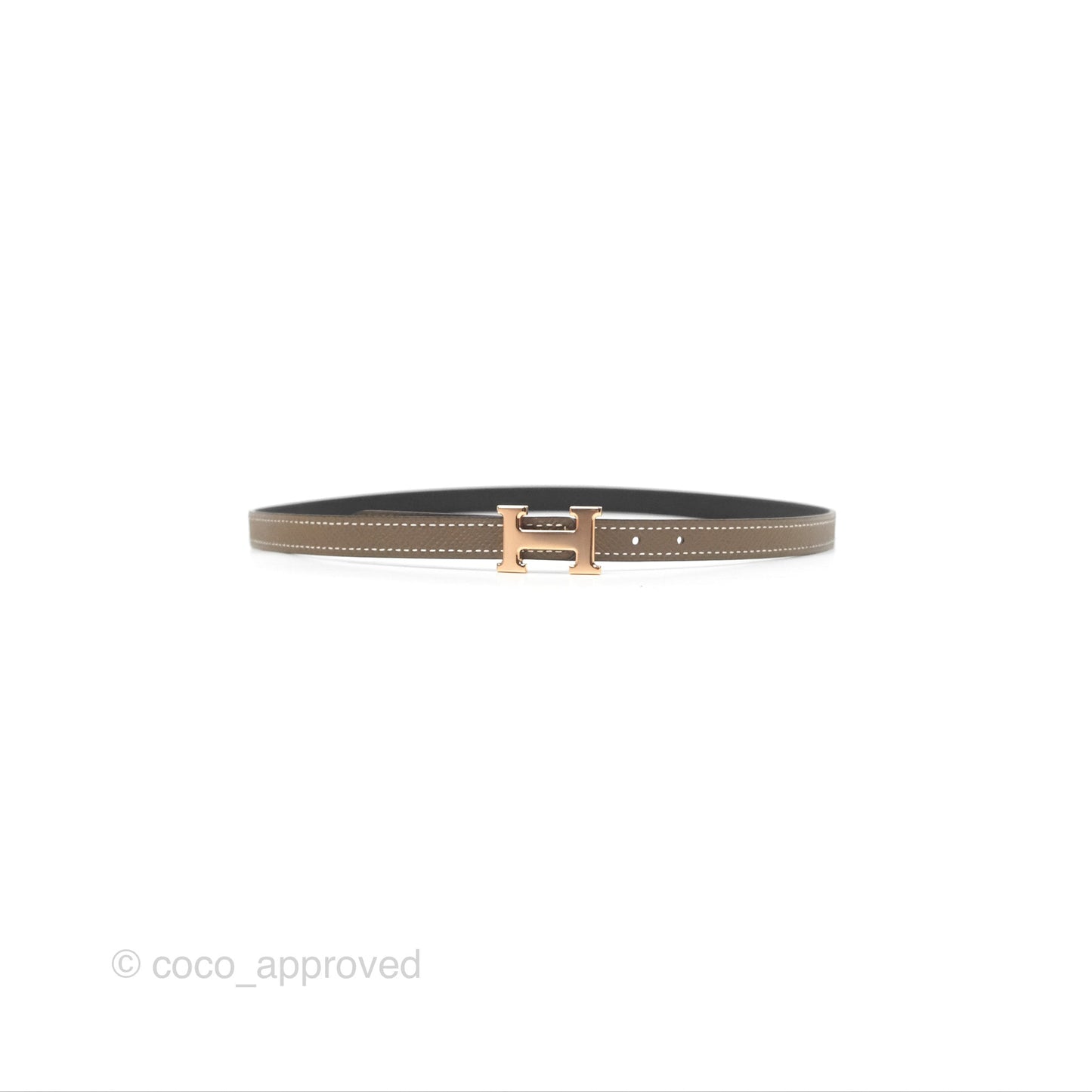 Hermès H Constance Mini Belt Buckle & Reversible Etoupe/Black Leather Rose Gold Hardware
