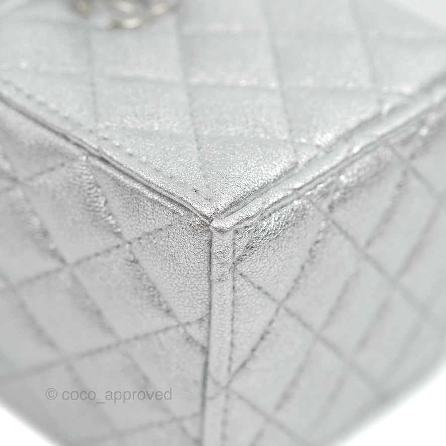 Chanel Mini Drawstring Bucket Bag with Chain Metallic Silver Calfskin Silver Hardware