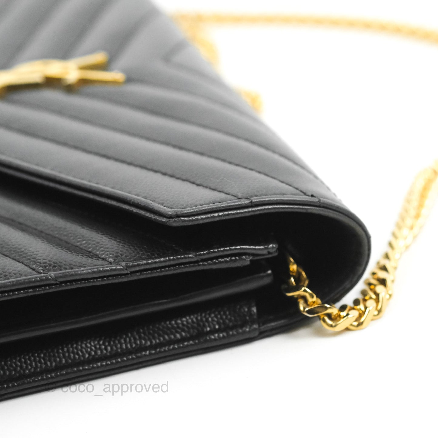 Saint Laurent Wallet on Chain WOC Black Grained Leather Gold Hardware