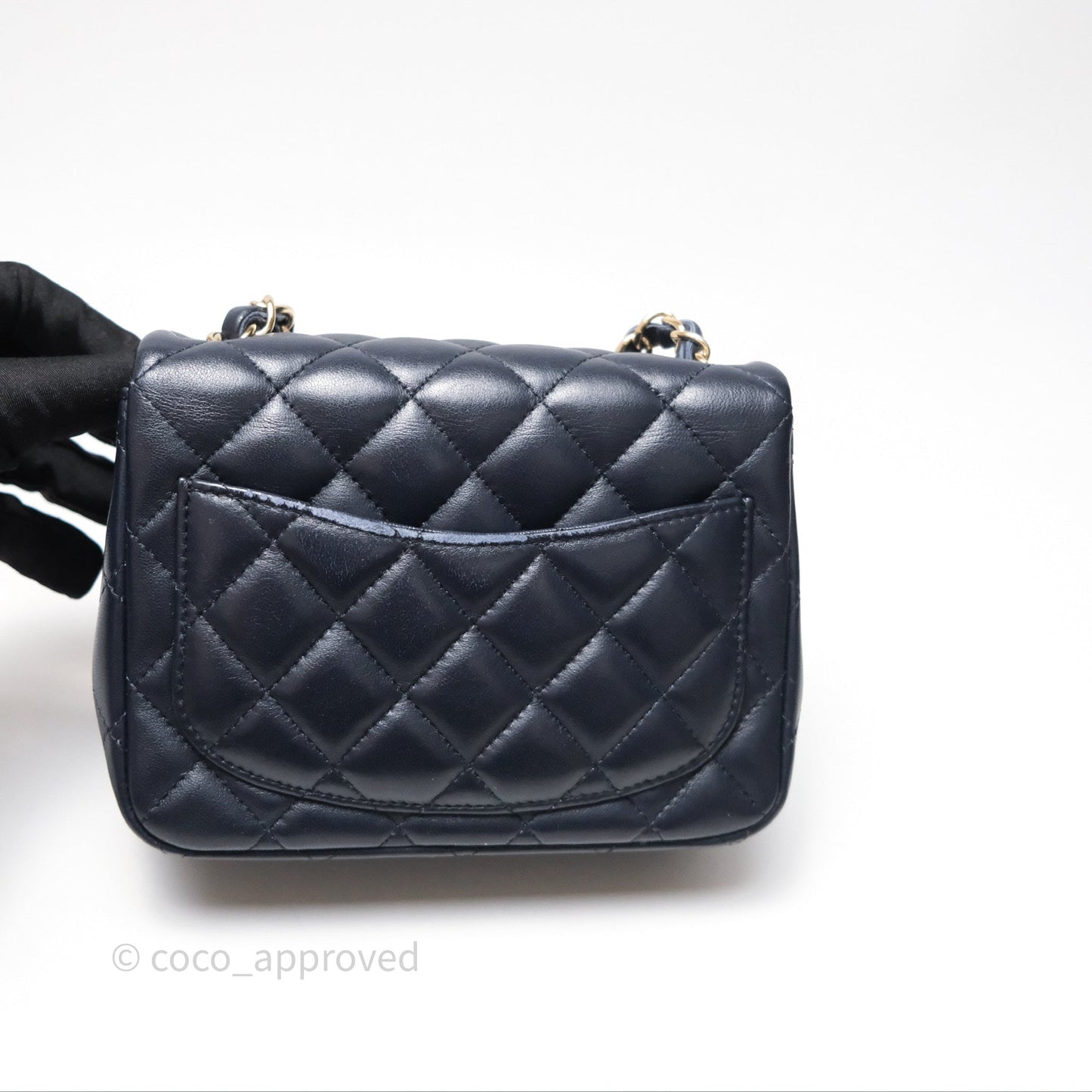 Chanel Mini Square Flap Quilted Navy Lambskin Gold Hardware