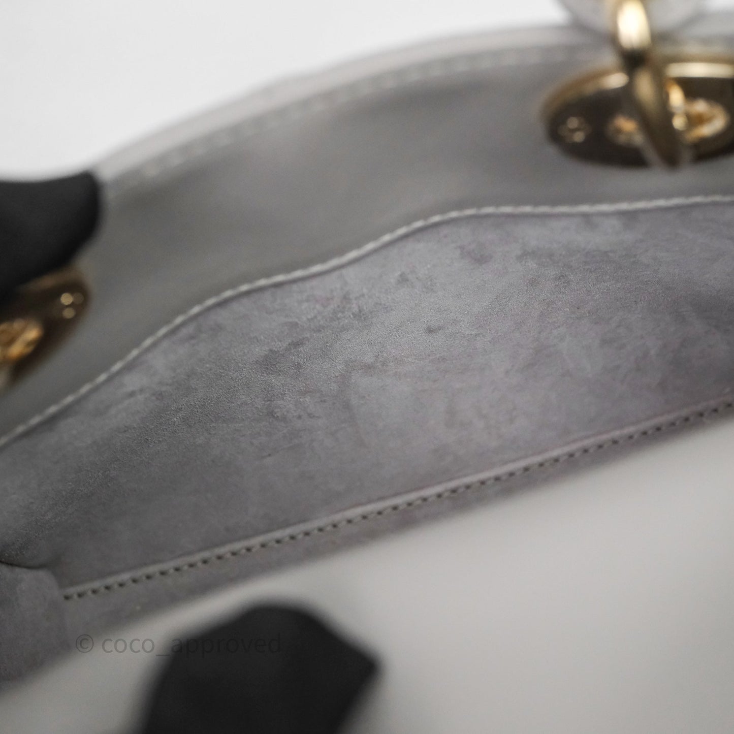 Christian Dior Mini Lady Dior Gray Lambskin Cannage Diamonds Gold Hardware