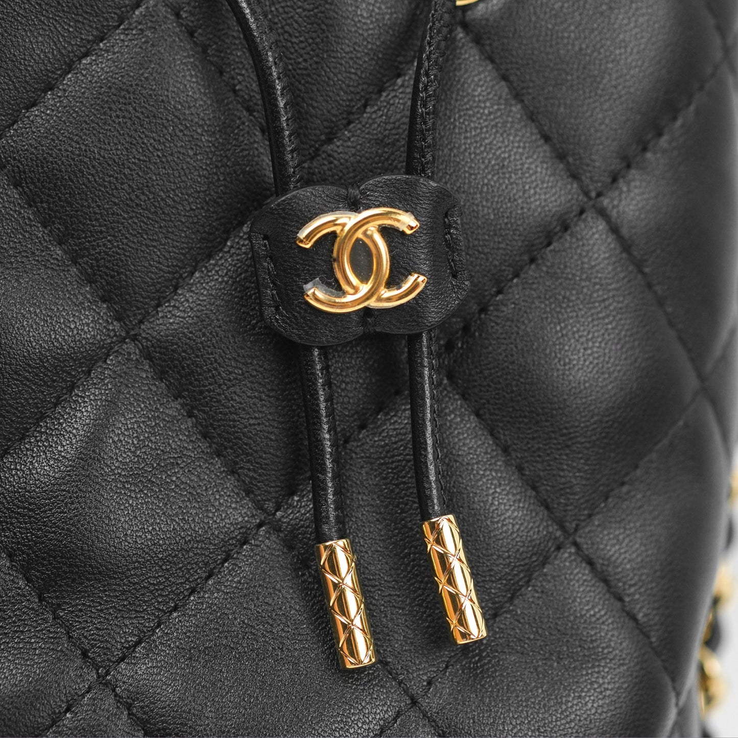 Chanel Small Bucket With Chain Black Lambskin Gold Hardware