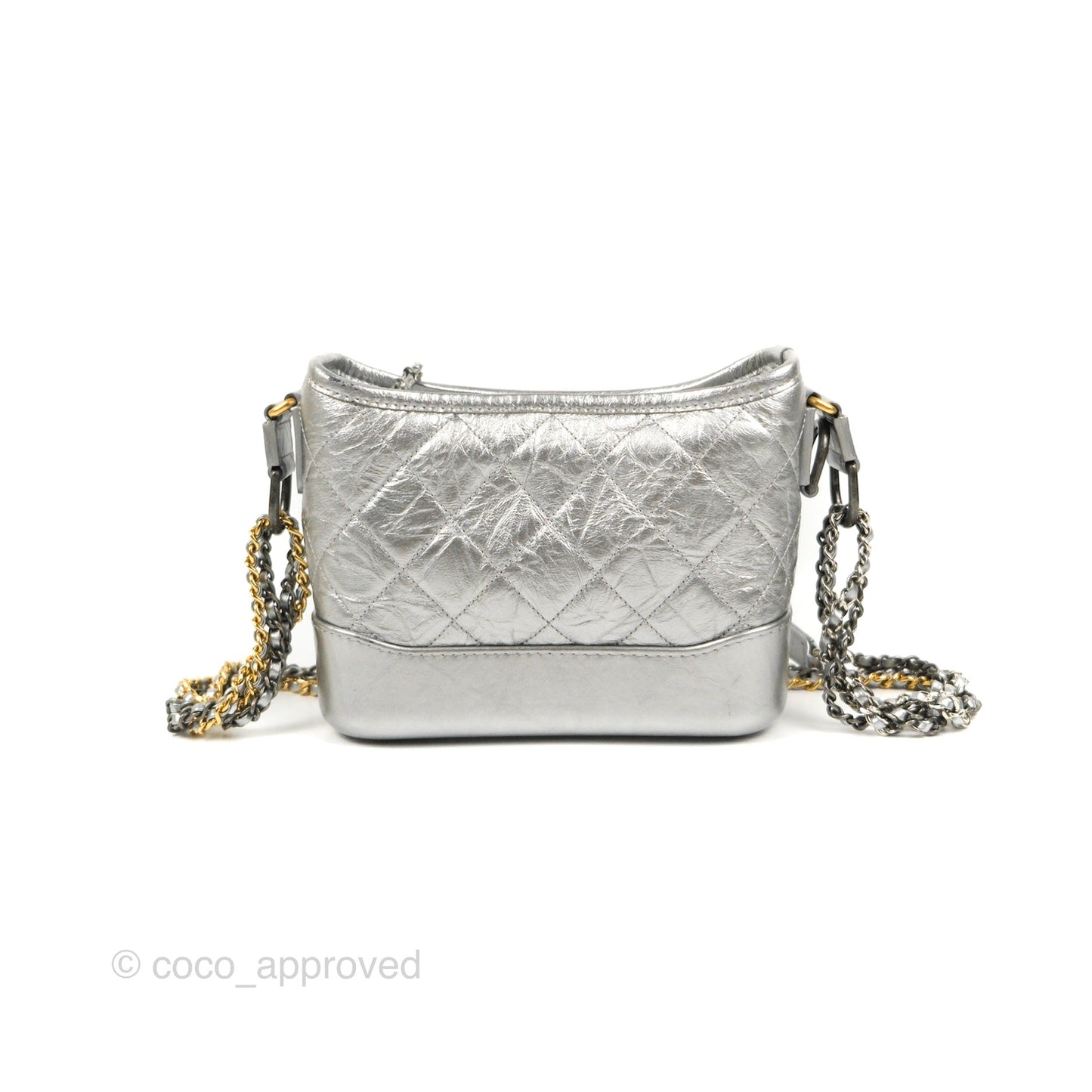 Chanel Quilted Small Gabrielle Hobo Metallic Silver Aged Calfskin Mixed Hardware