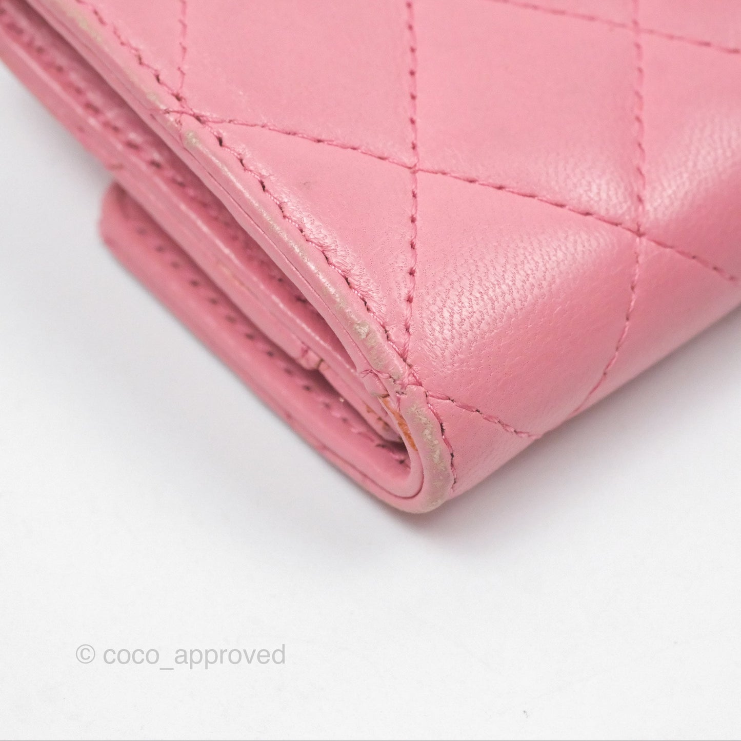 Chanel Quilted Flap Card Holder Pink Lambskin Silver Hardware