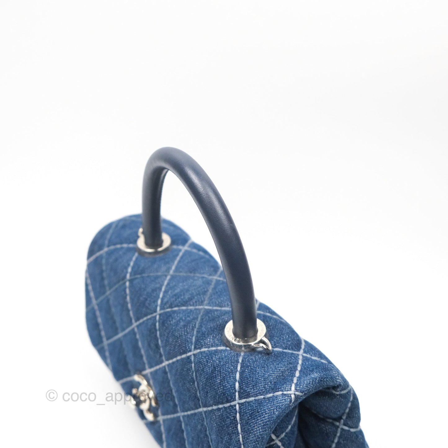 Chanel Small Coco Handle Quilted Contrast Stitch Denim Silver Hardware