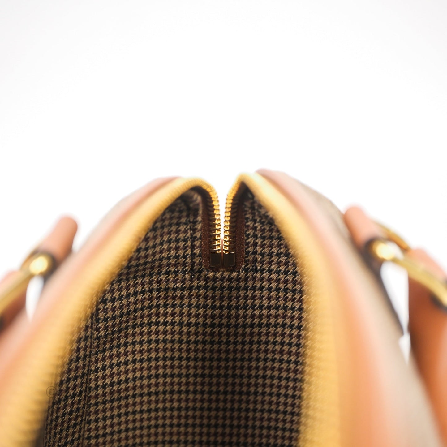 Celine Small Brown Houndstooth Boston Cuir Triomphe Tan Smooth Calfskin Bag