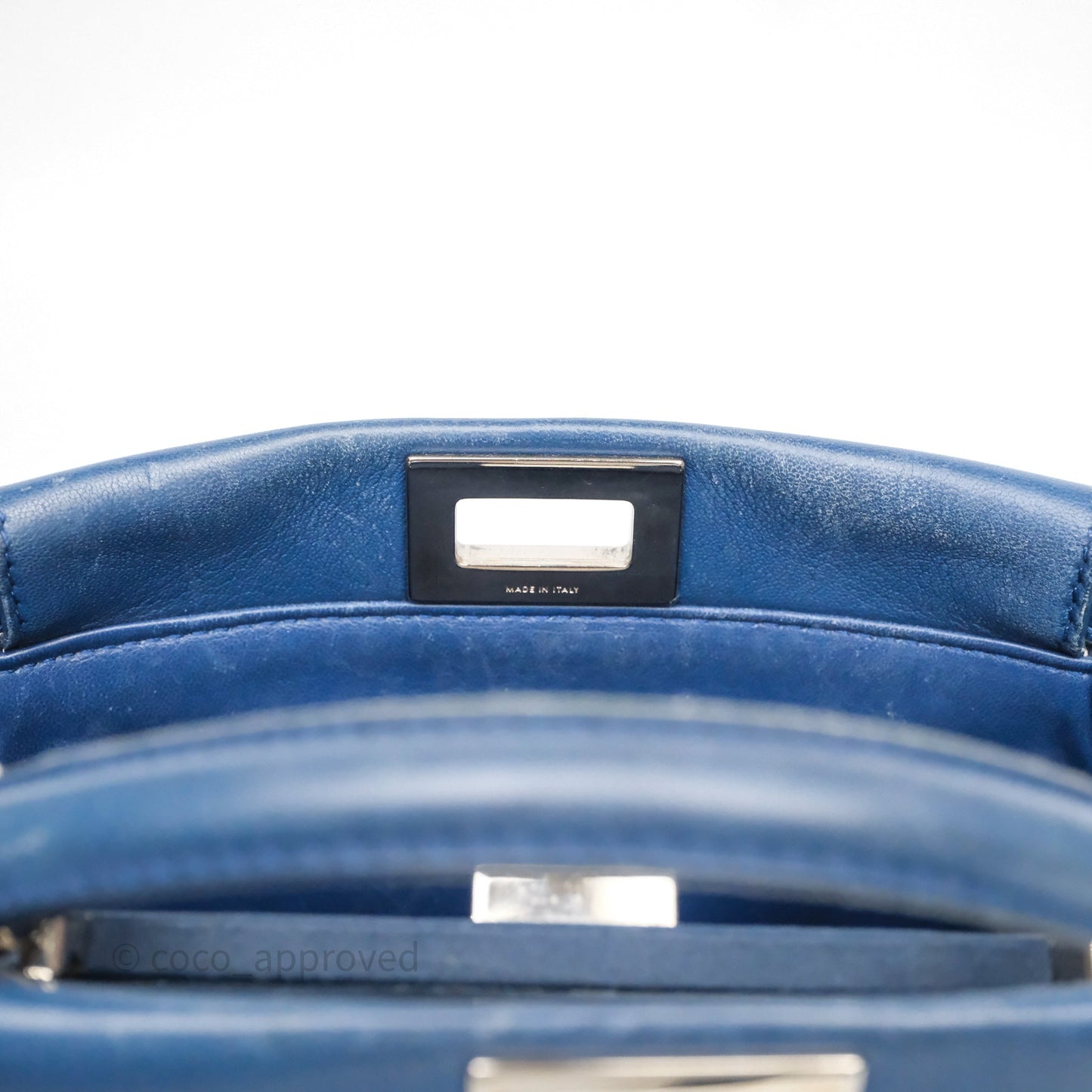 Fendi Nappa Mini Peekaboo Bag Blue Silver Hardware