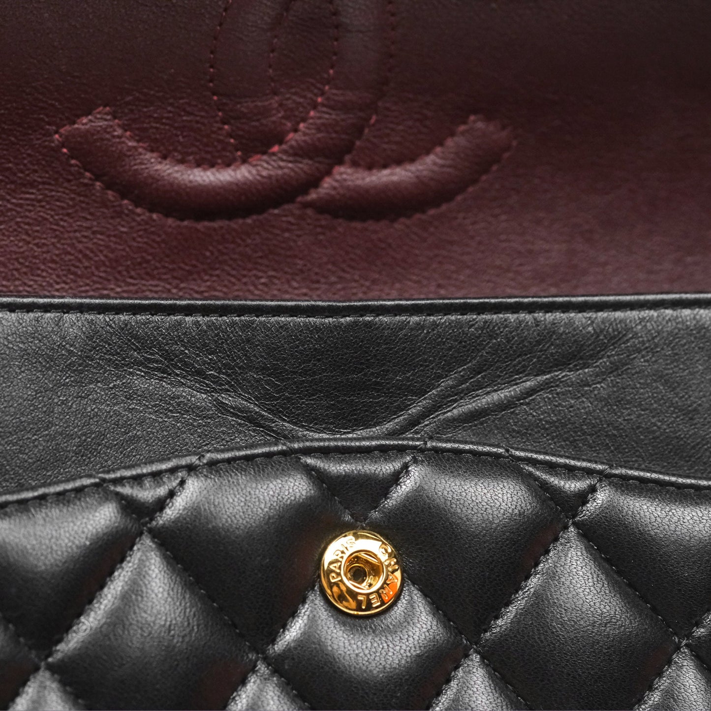 Chanel Classic M/L Medium Flap Quilted Black Lambskin Gold Hardware