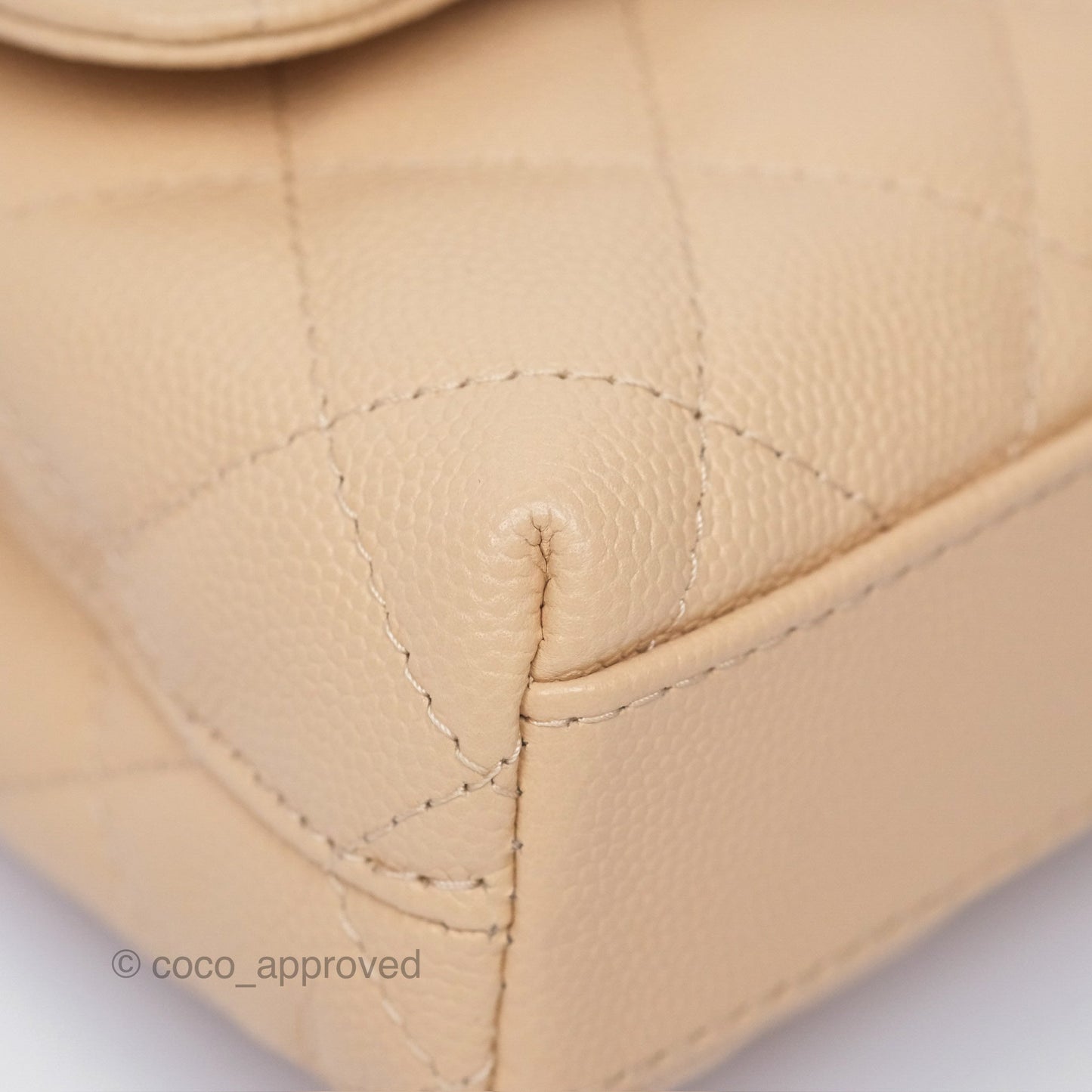 Chanel Coco Handle Clutch with Chain Quilted Beige Caviar Gold Hardware