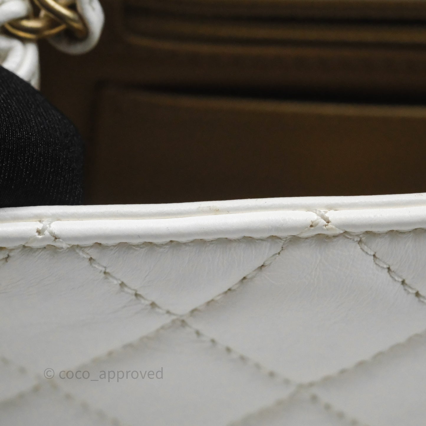 Chanel Mini Rectangular Pearl Crush Quilted White Lambskin Aged Gold Hardware