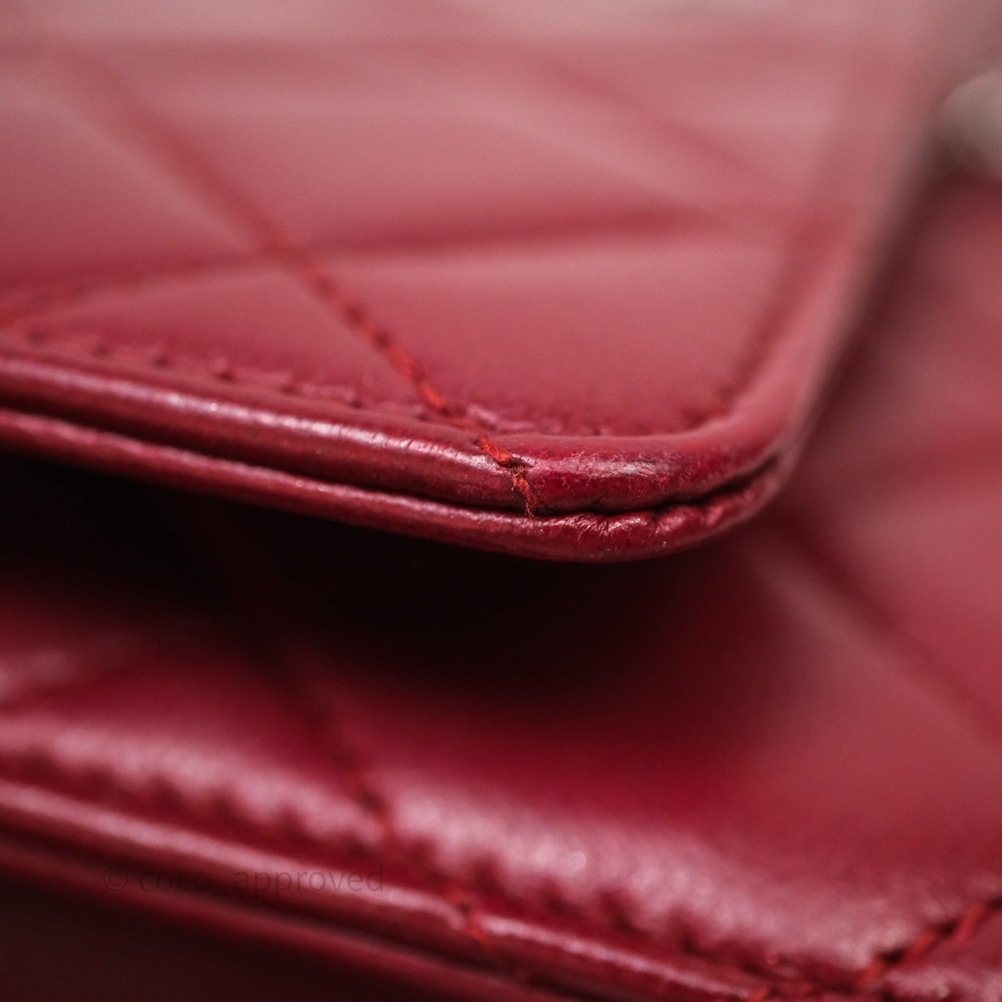 Chanel Quilted Wallet on Chain WOC Red Lambskin Silver Hardware