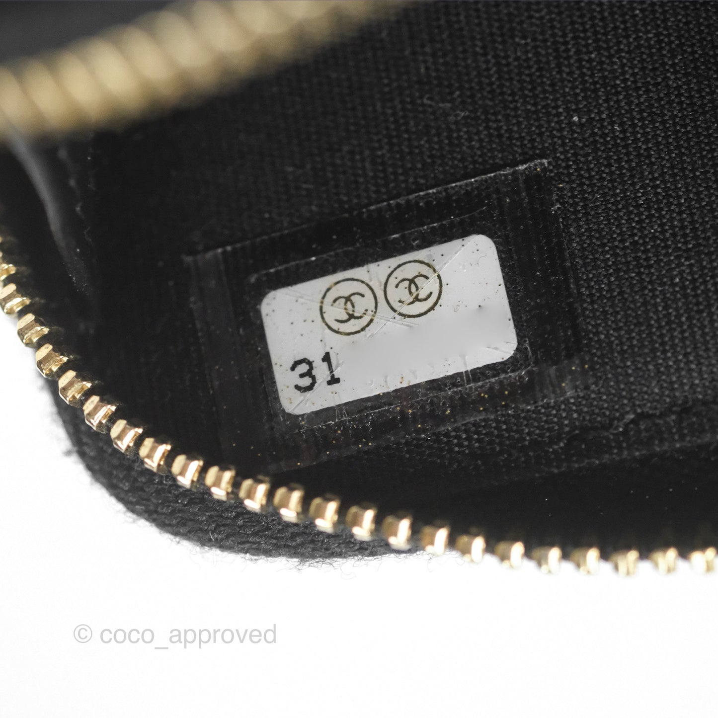 Chanel Miss Coco Quilted Zip Card Holder on Chain Black Caviar Gold Hardware
