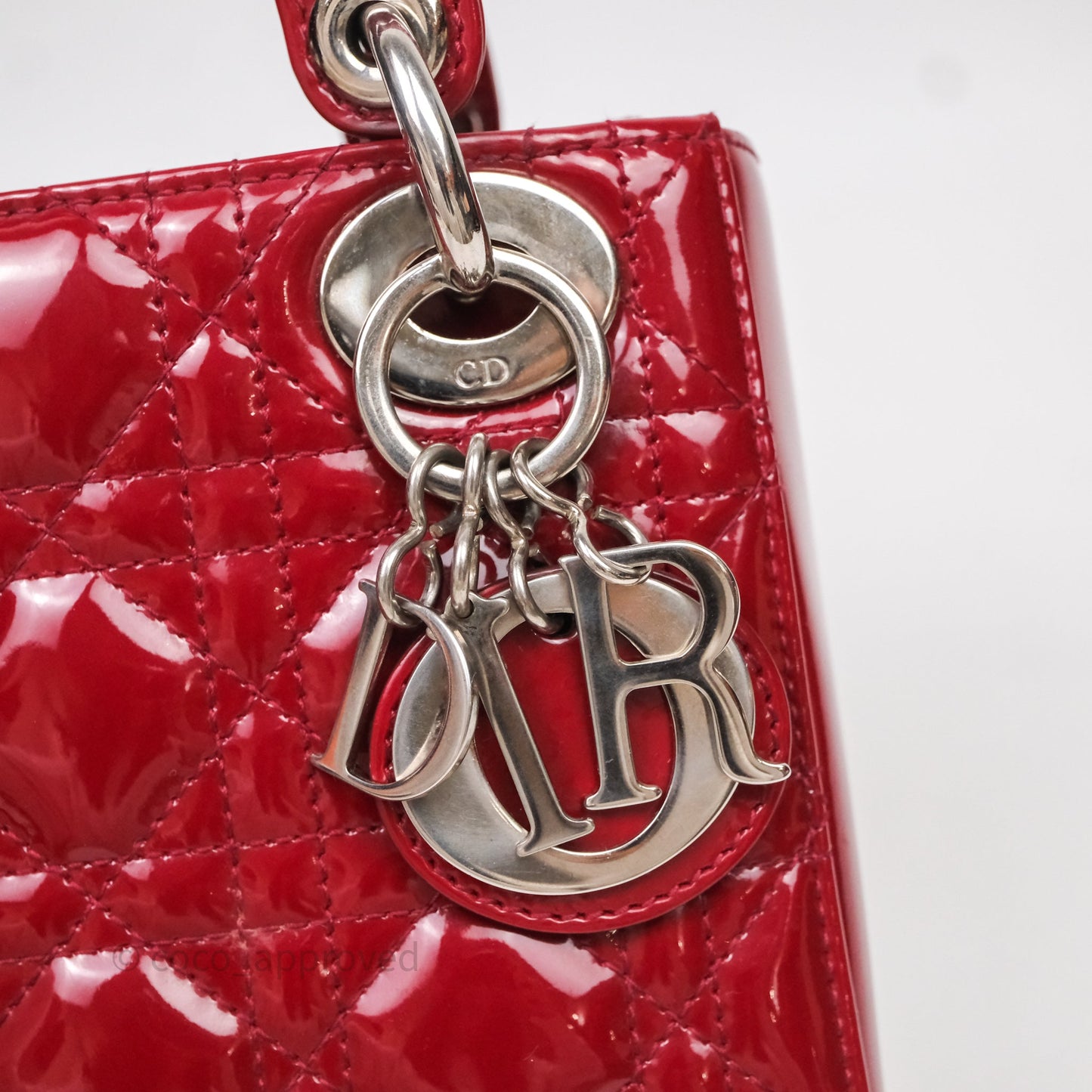 Christian Dior Mini Lady Dior Red Patent Cannage Silver Hardware