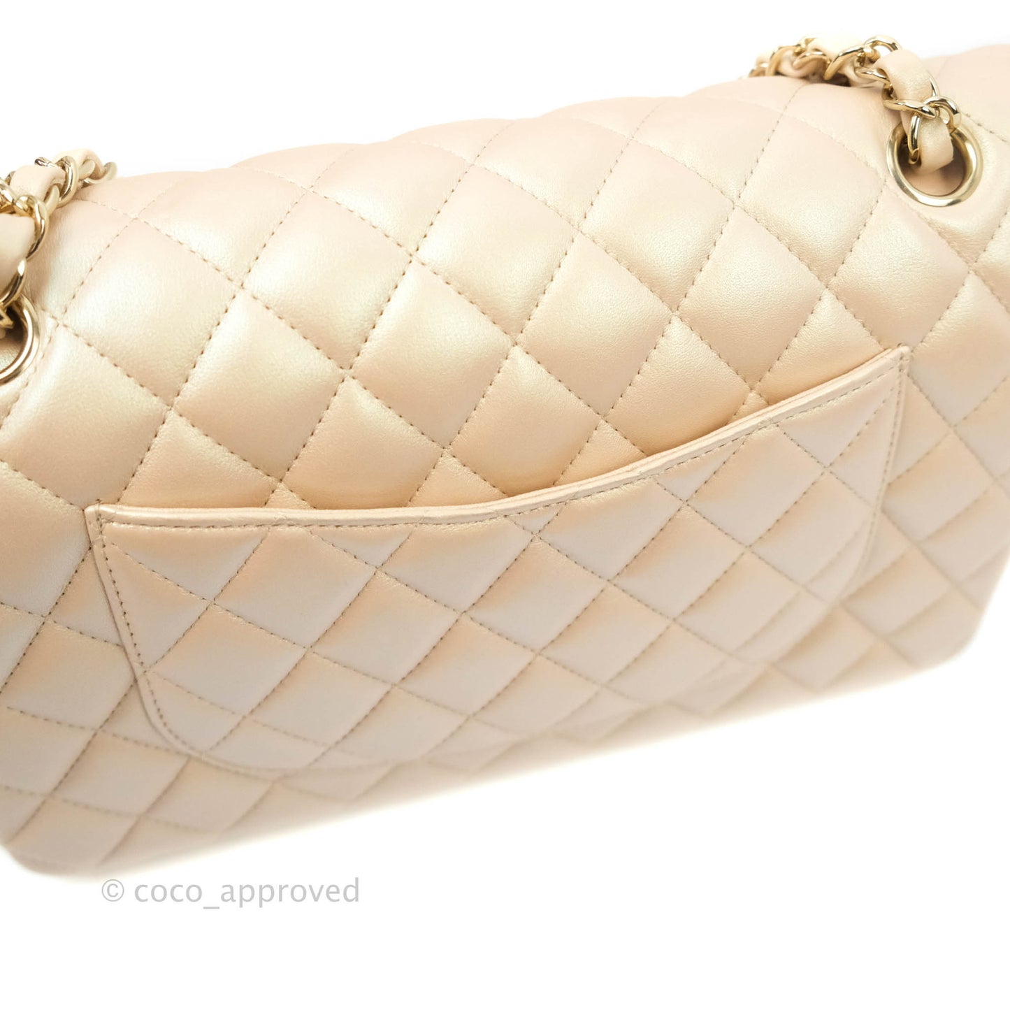 Chanel Classic M/L Medium Double Flap Iridescent Beige Calfskin Gold Hardware 21S