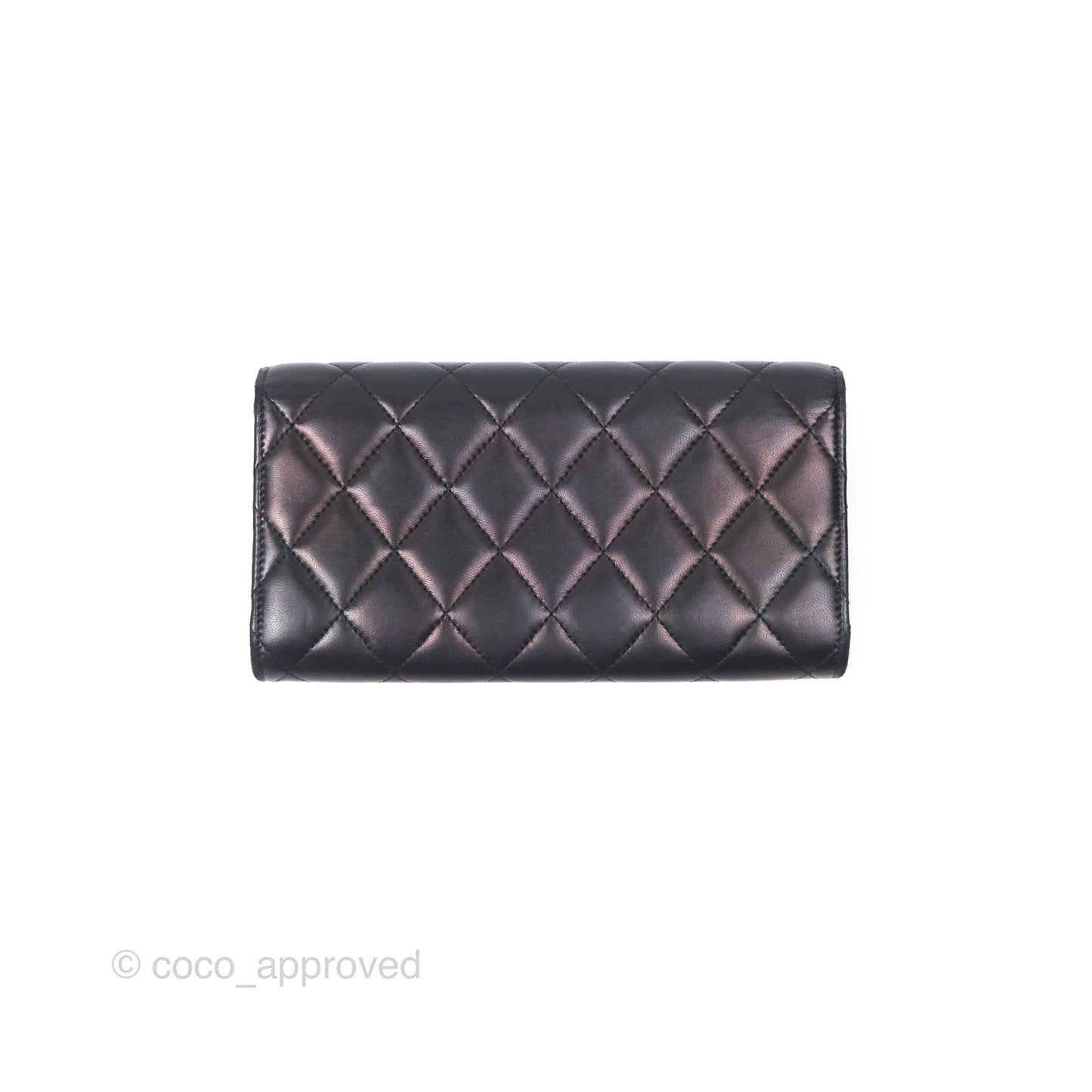 Chanel Quilted Classic Zip Long Wallet Black Lambskin Silver Hardware