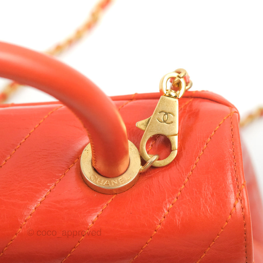 Chanel Chevron Small Coco Handle Dark Orange Shiny Aged Calfskin Aged Gold Hardware